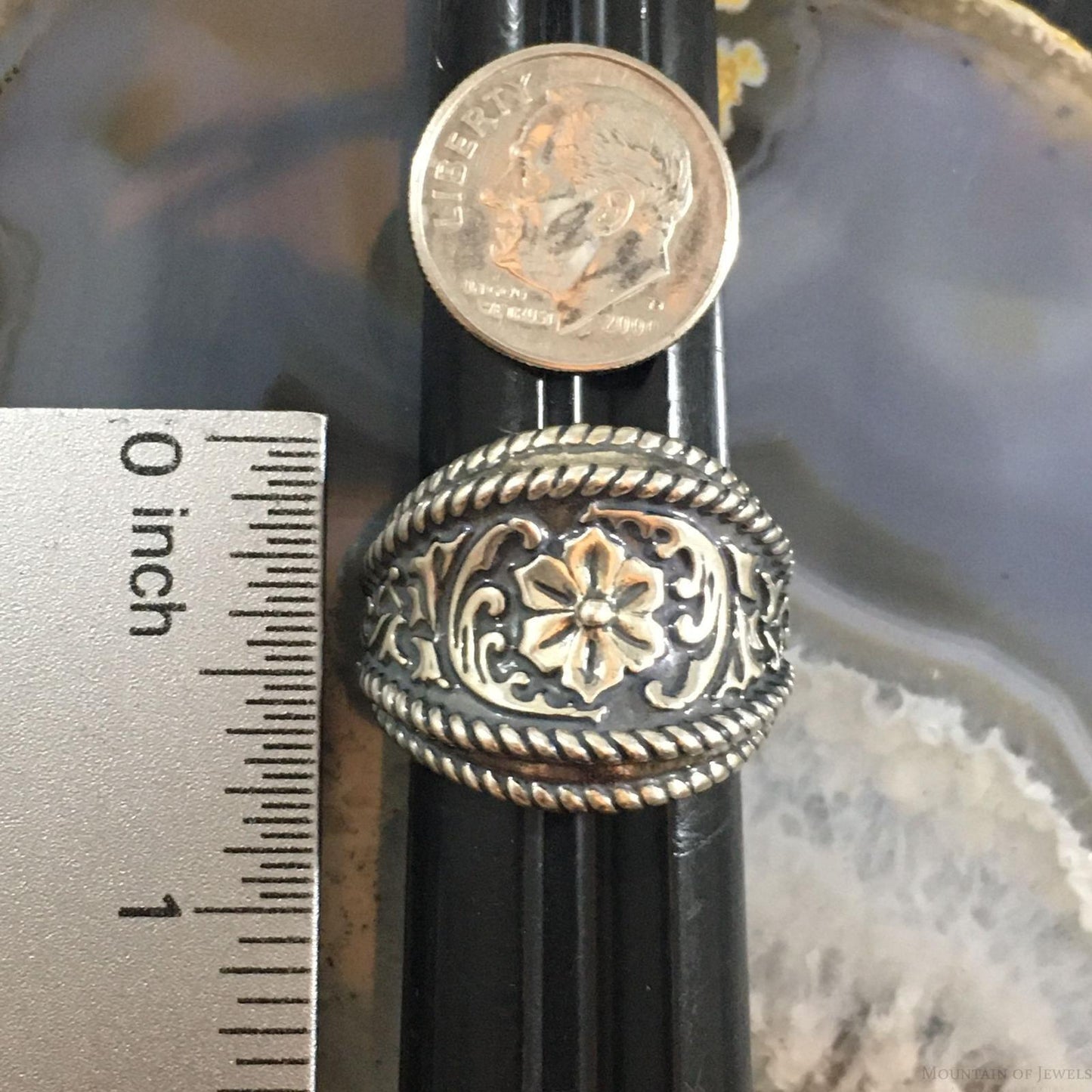 Carolyn Pollack Southwestern Style Sterling Silver Wide Decorated Ring For Women