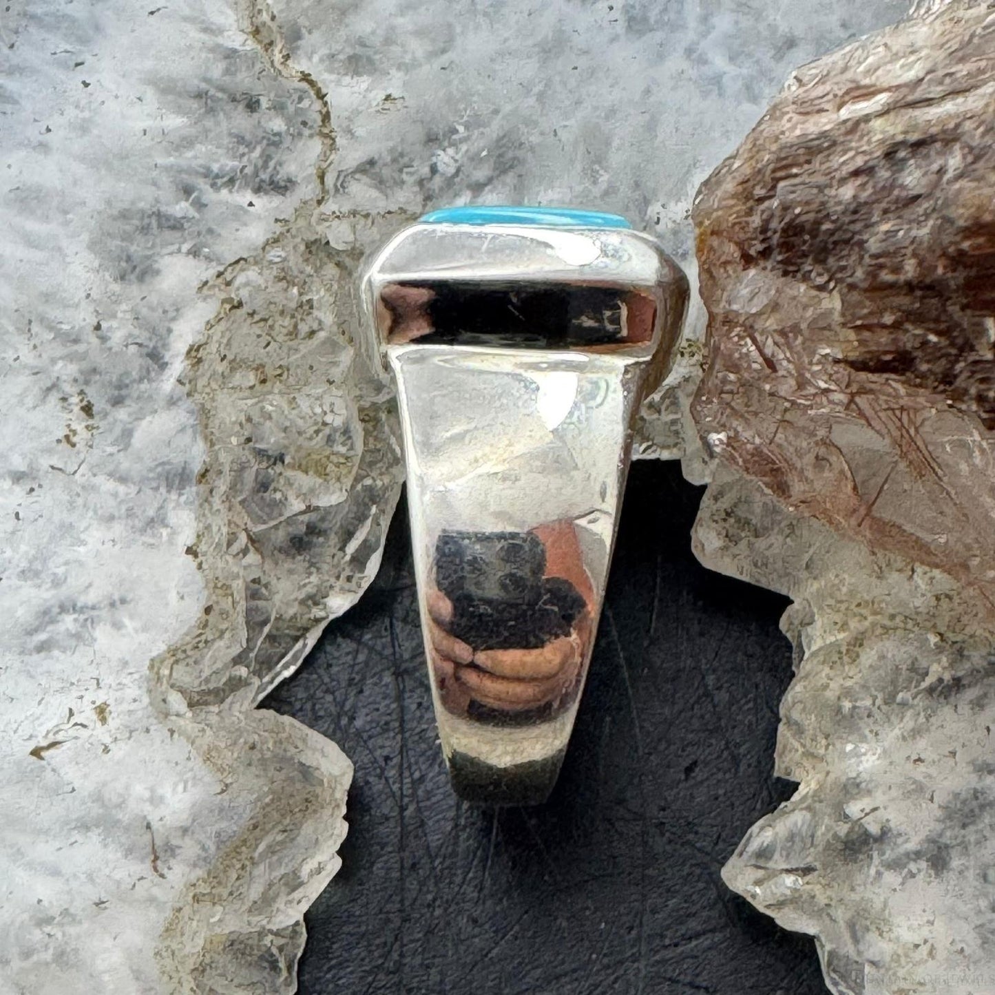 Carolyn Pollack Southwestern Style Sterling Silver Square Turquoise Ring For Women