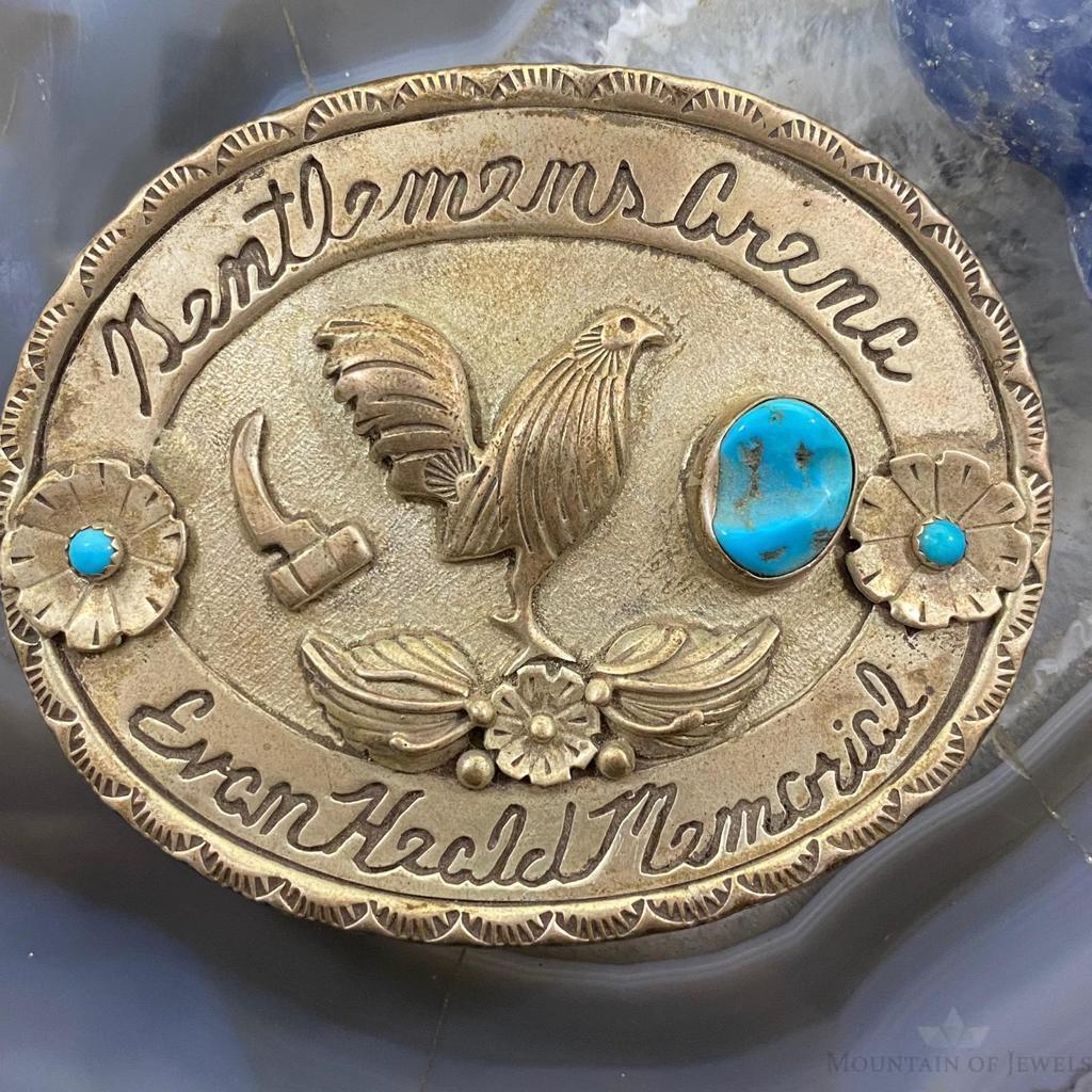 Sterling Silver Turquoise & Chicken Decorated Gentlemen's Arena Belt Buckle