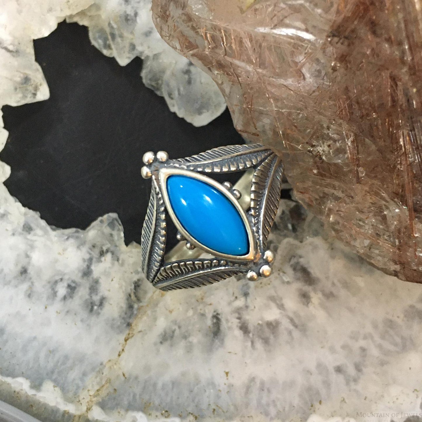 Carolyn Pollack Sterling Silver Marquise Sleeping Beauty Turquoise Ring For Women