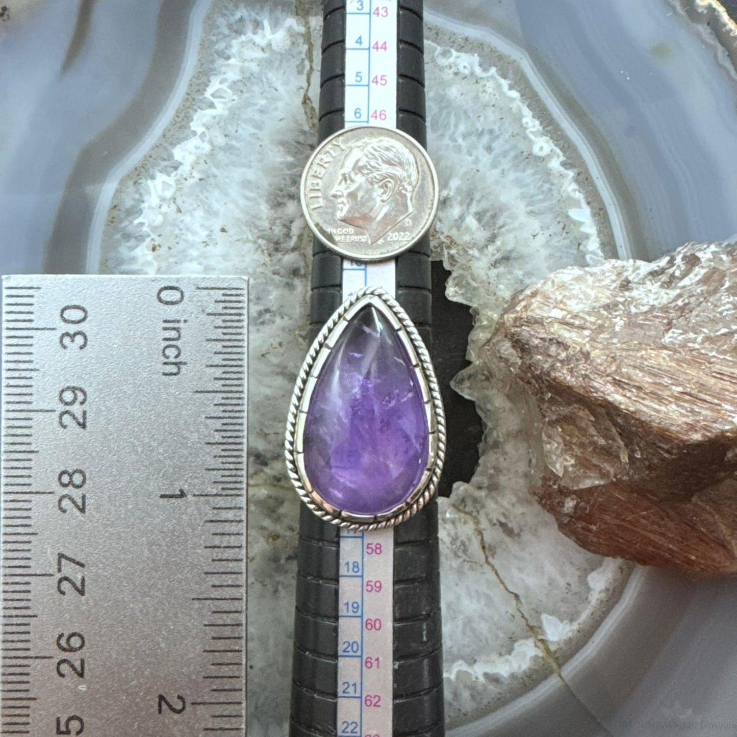 Sterling Silver Southwestern Style Teardrop Amethyst Decorated Ring Size 7 For Women