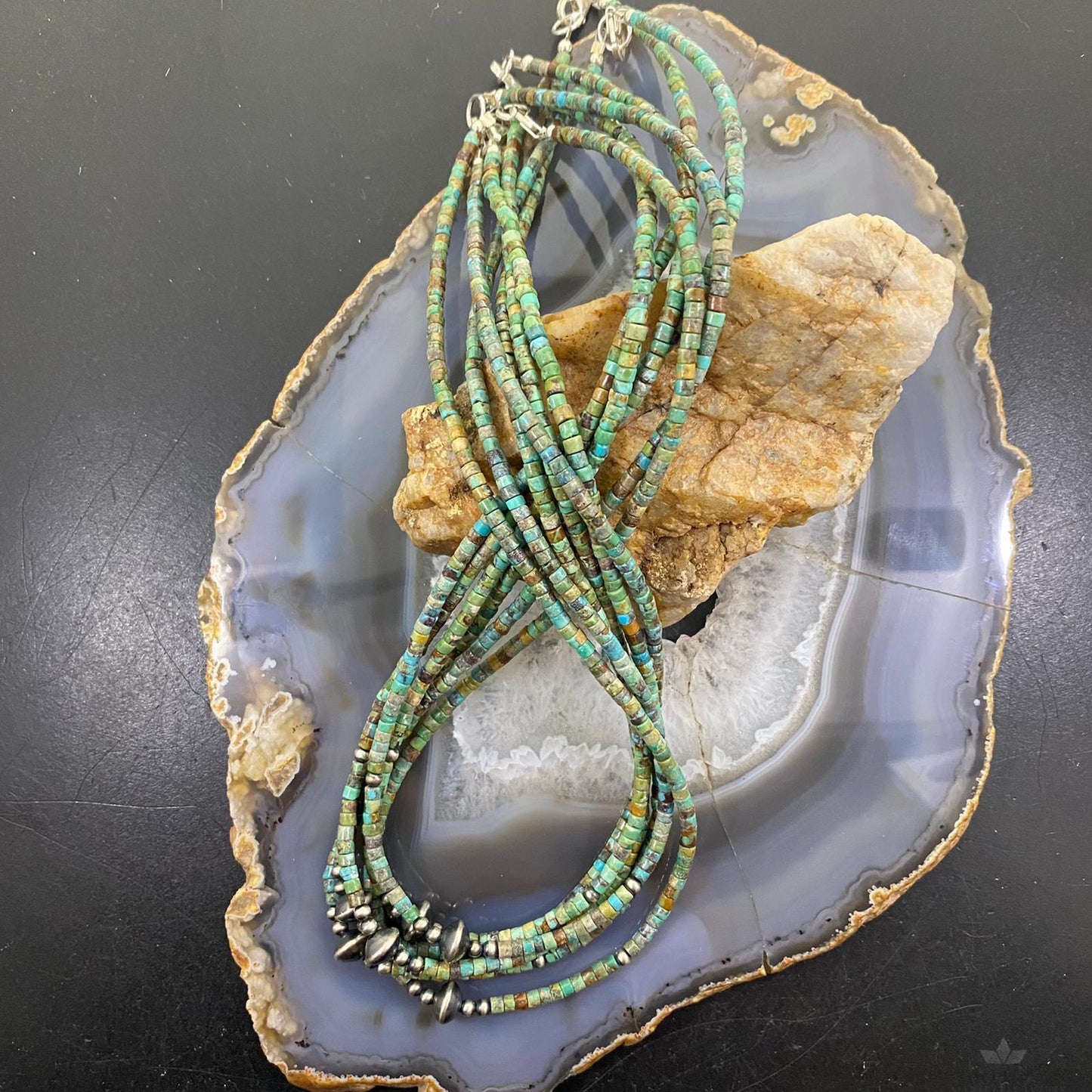 Turquoise Beads 3 mm and Navajo Pearl Sterling Silver Necklace 18" For Women