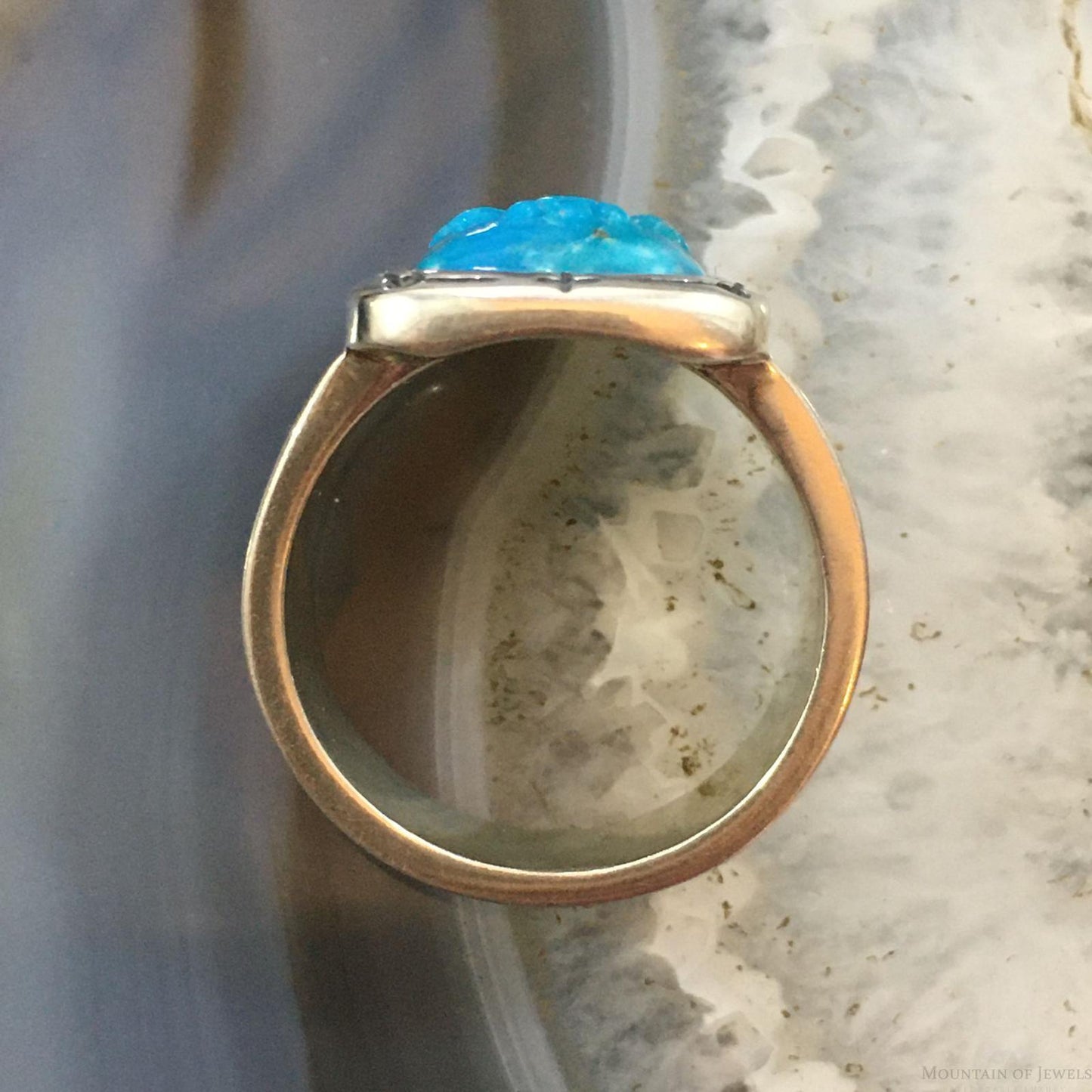 Carolyn Pollack Sterling Silver Rectangle Carved Turquoise Decorated Ring For Women