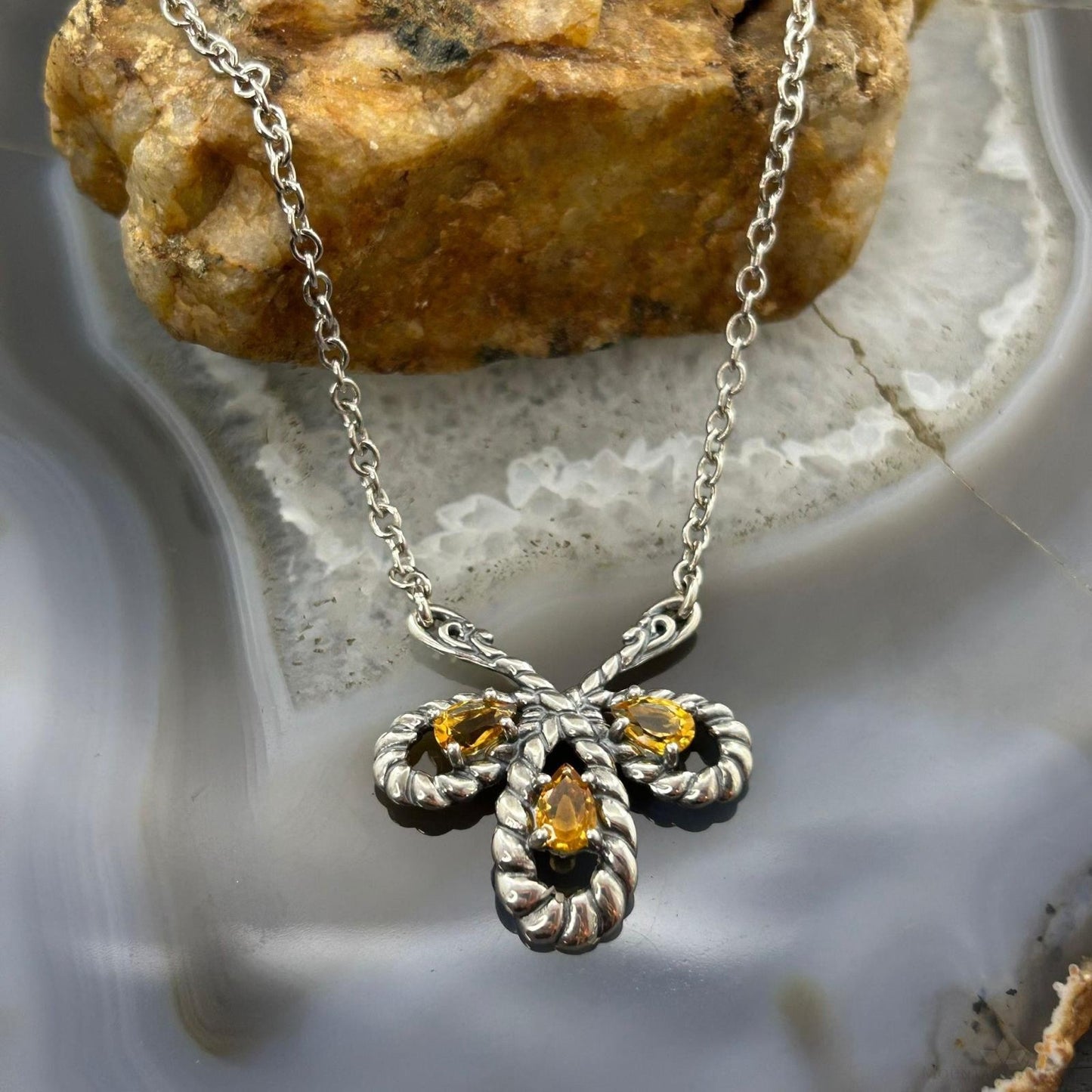Carolyn Pollack Vintage Sterling Silver Twisted Rope w/Citrine 18"-20" Necklace For Women