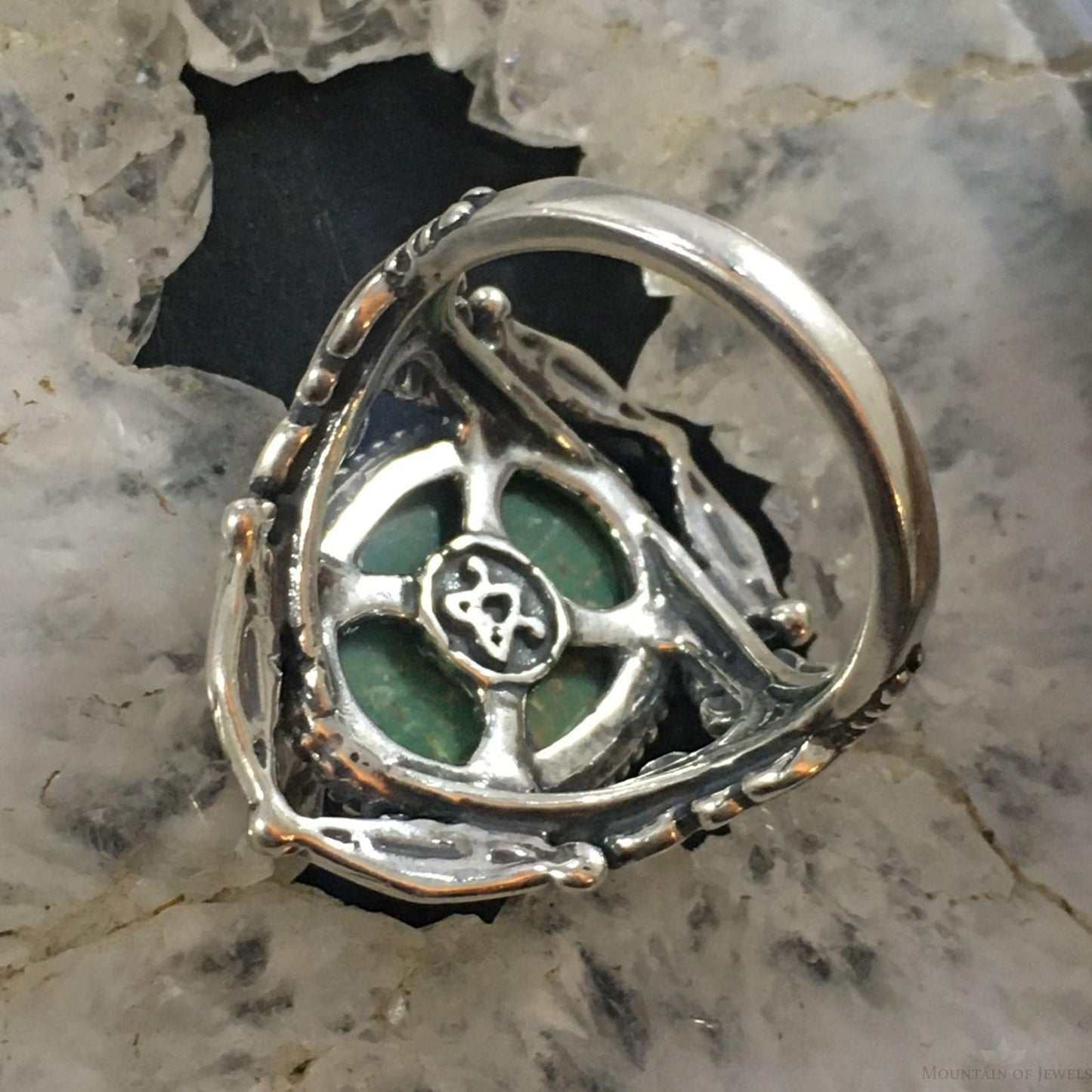 Carolyn Pollack Southwestern Style Sterling Silver Large Oval Green Turquoise Ring For Women