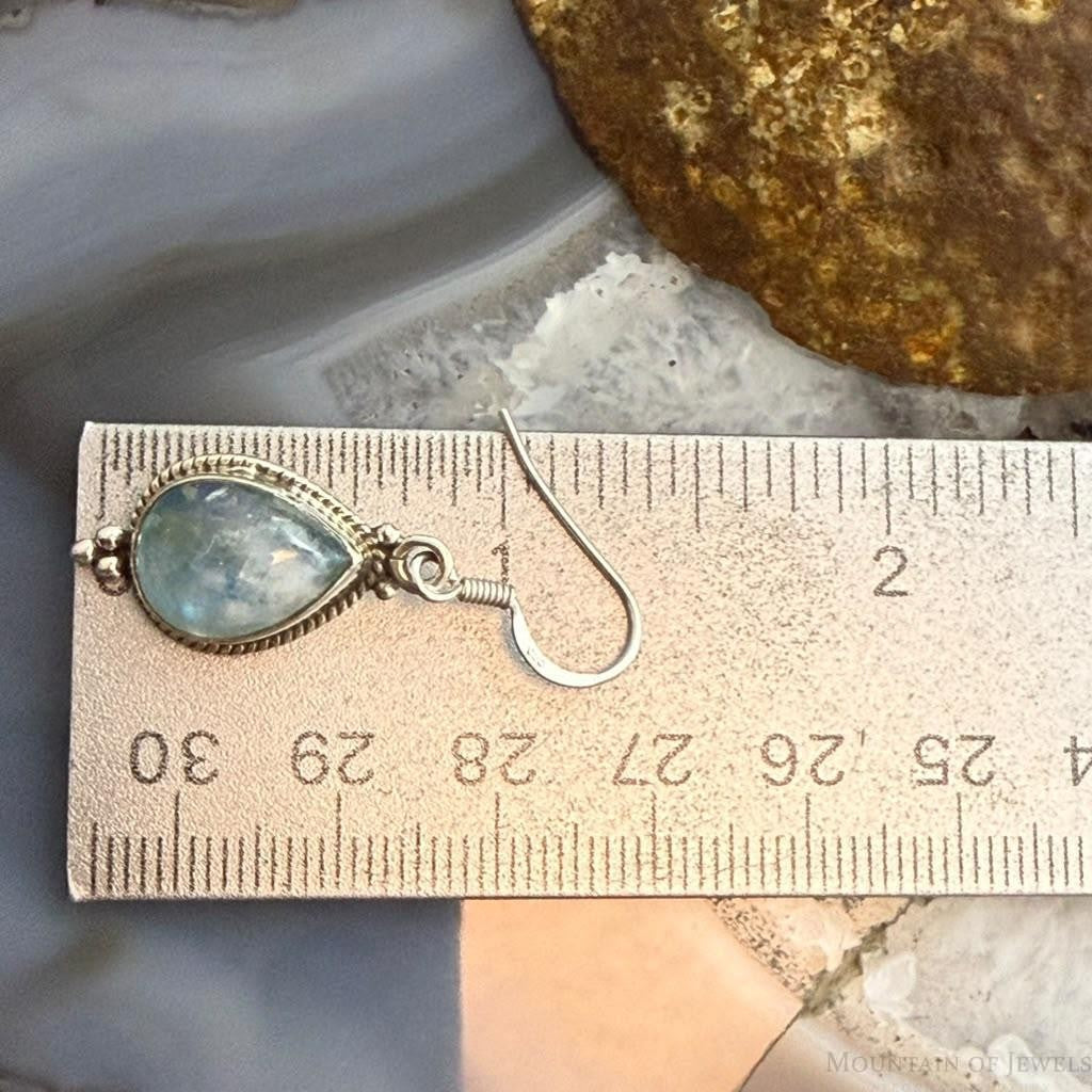 Sterling Silver Southwestern Style Teardrop Moonstone Decrated Dangle Earrings For Women