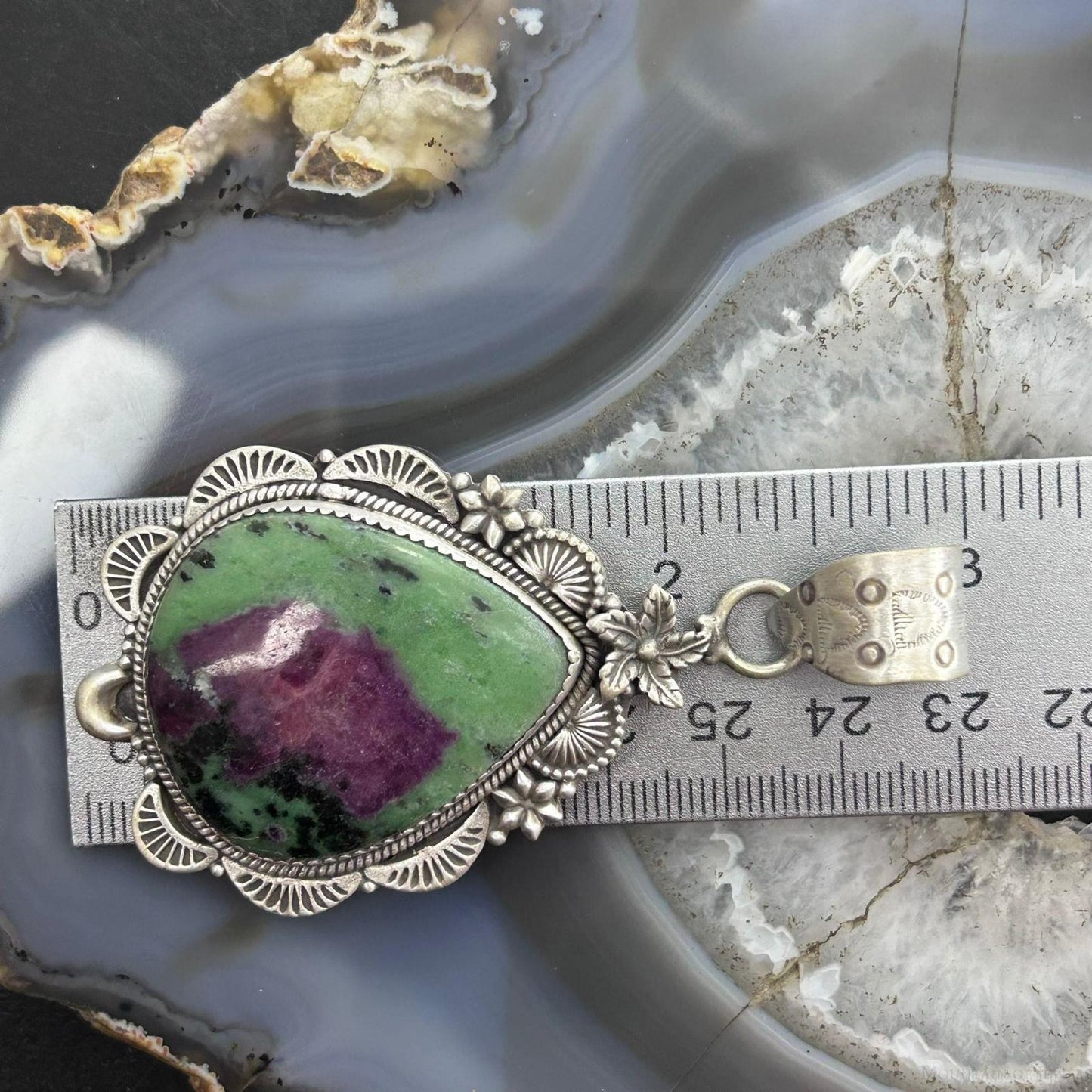 Sterling Silver Southwestern Style Teardrop Ruby Zoisite Pendant For Women