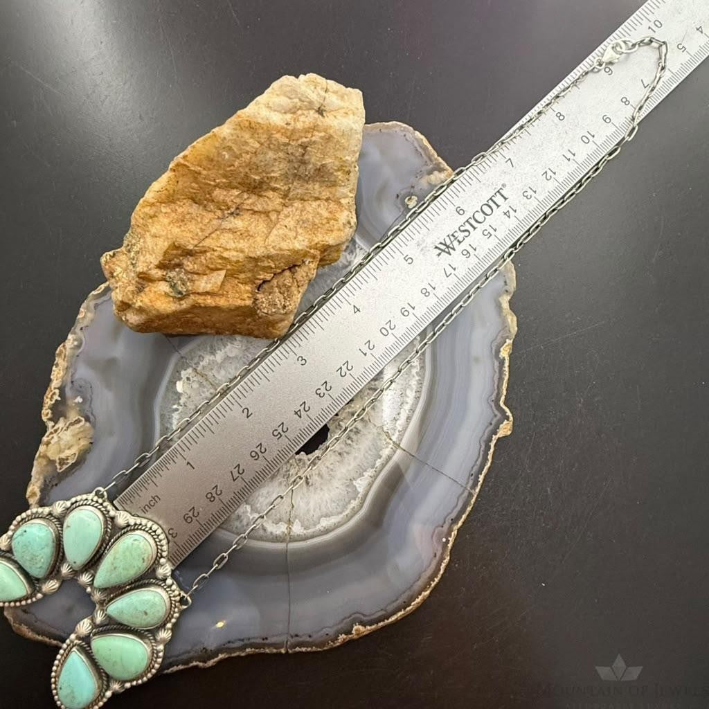 Sterling Silver Southwestern Style 7 Teardrop Royston Turquoise Naja Necklace For Women