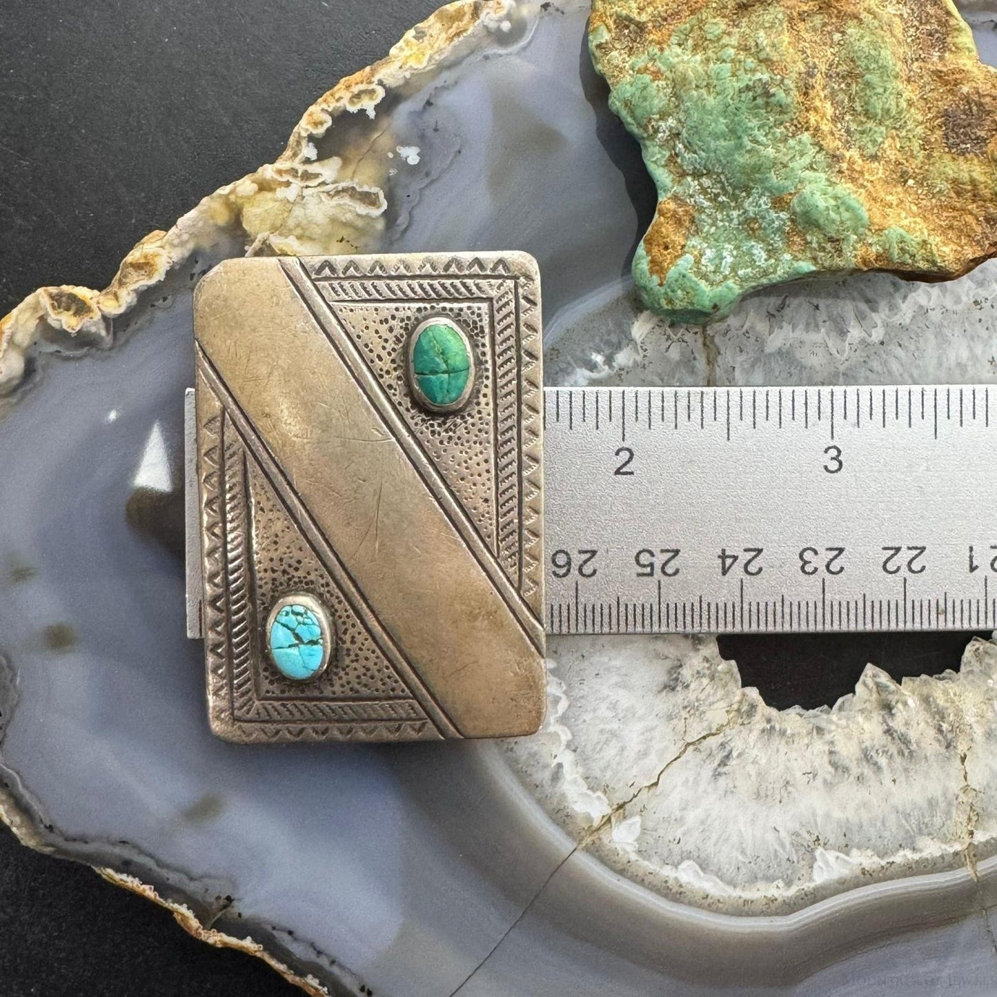 David Taliman Vintage Native American Sterling Silver w/Turquoise Belt Buckle For Men