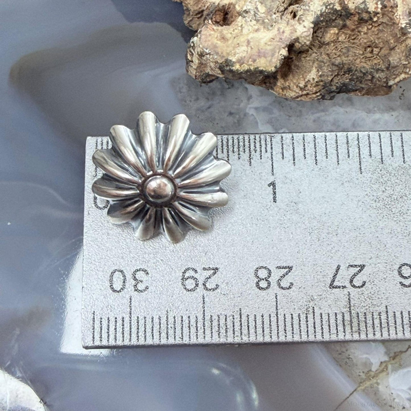 Native American Sterling Silver Large Floral Stud Earrings For Women