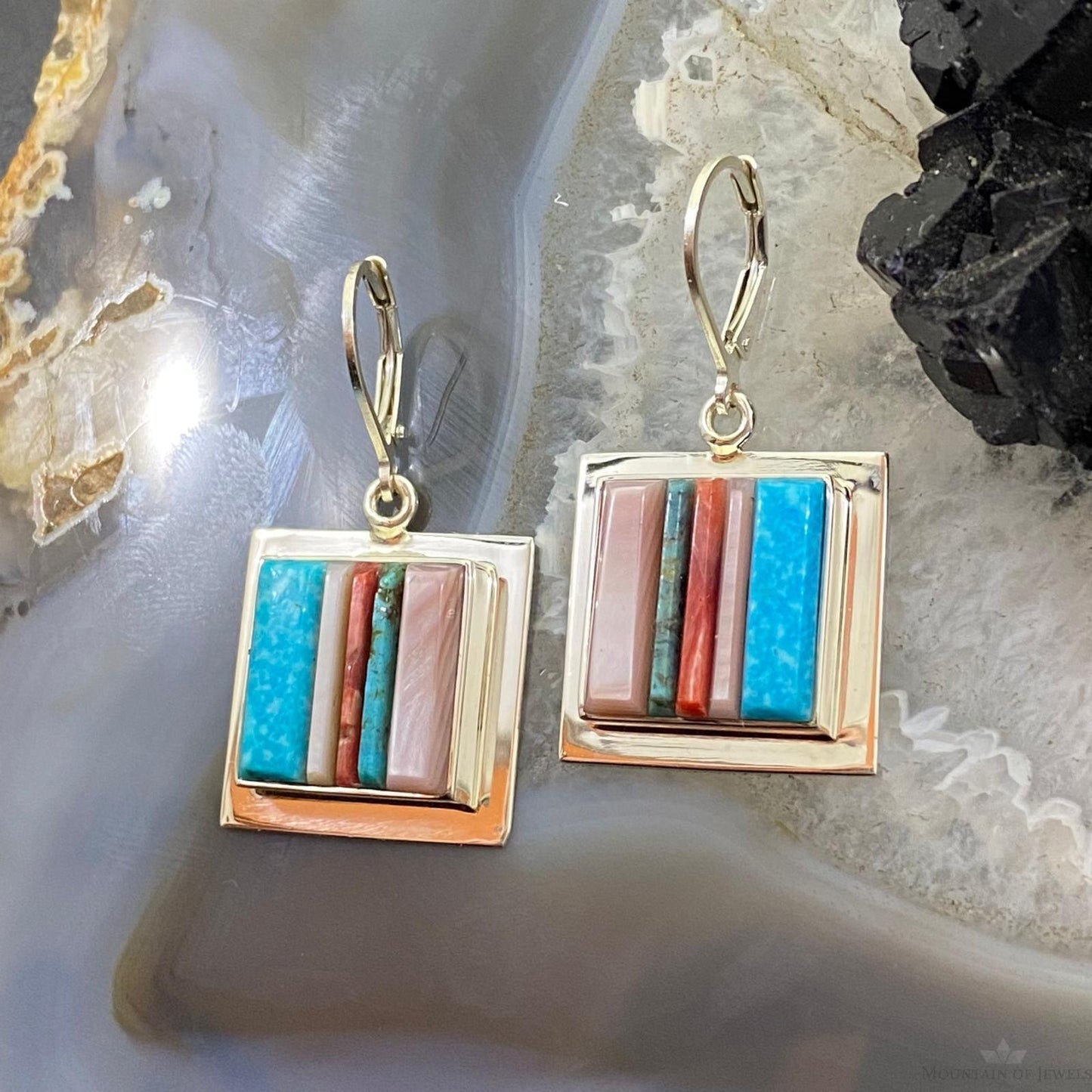 Veronica Benally Native American Silver Multi Stone Cobblestone Dangle Earrings