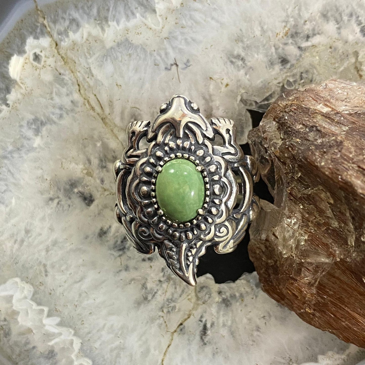 Fritz Casuse & Carolyn Pollack Southwestern Style Sterling Silver Green Turquoise Horned Toad Ring For Women