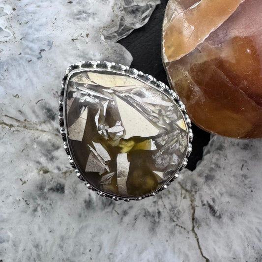 Sterling Silver Southwestern Style Teardrop Peanut Wood Decorated Ring Size 10 For Women