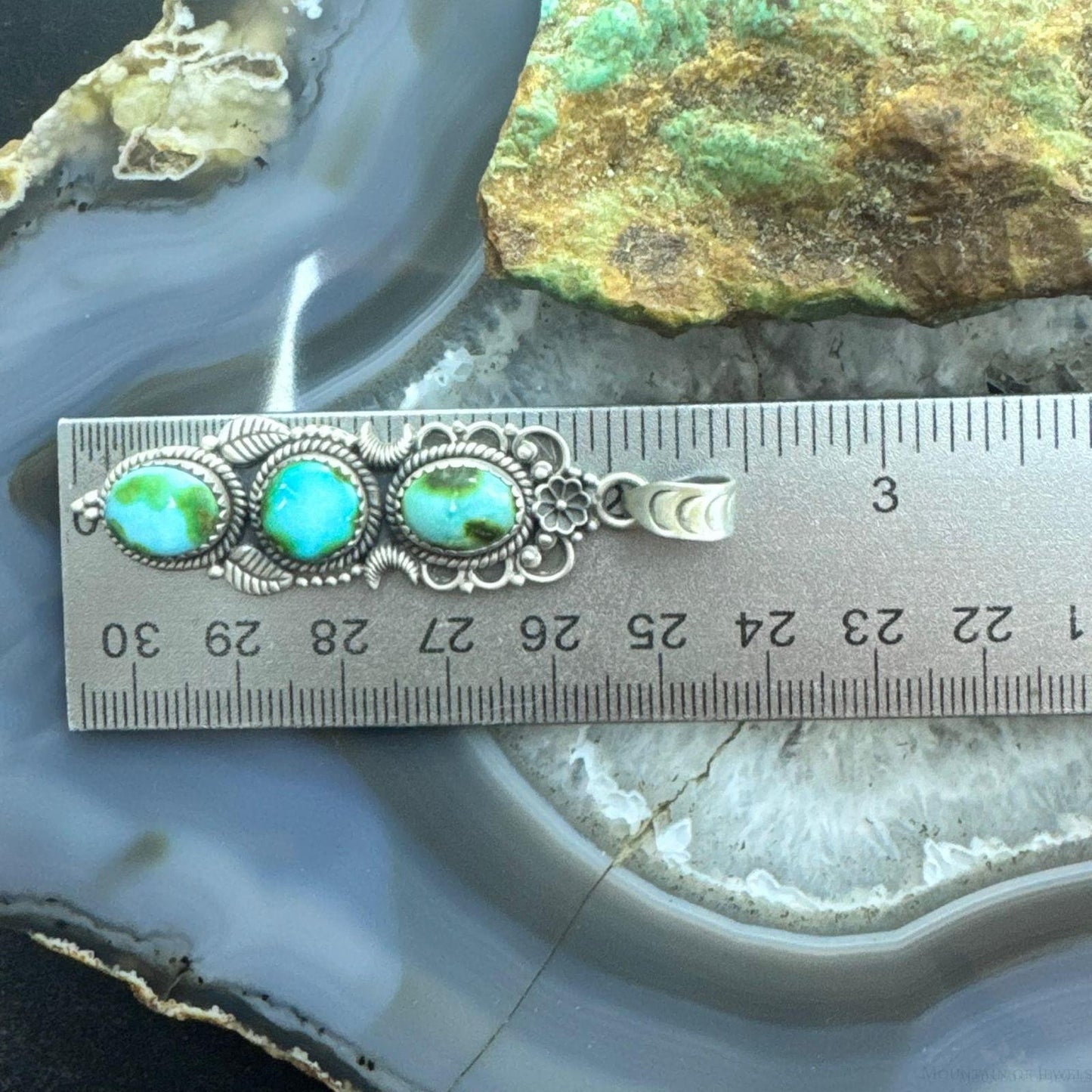 Sterling Silver Southwestern Style 3 Sonora Gold Turquoise Pendant For Women