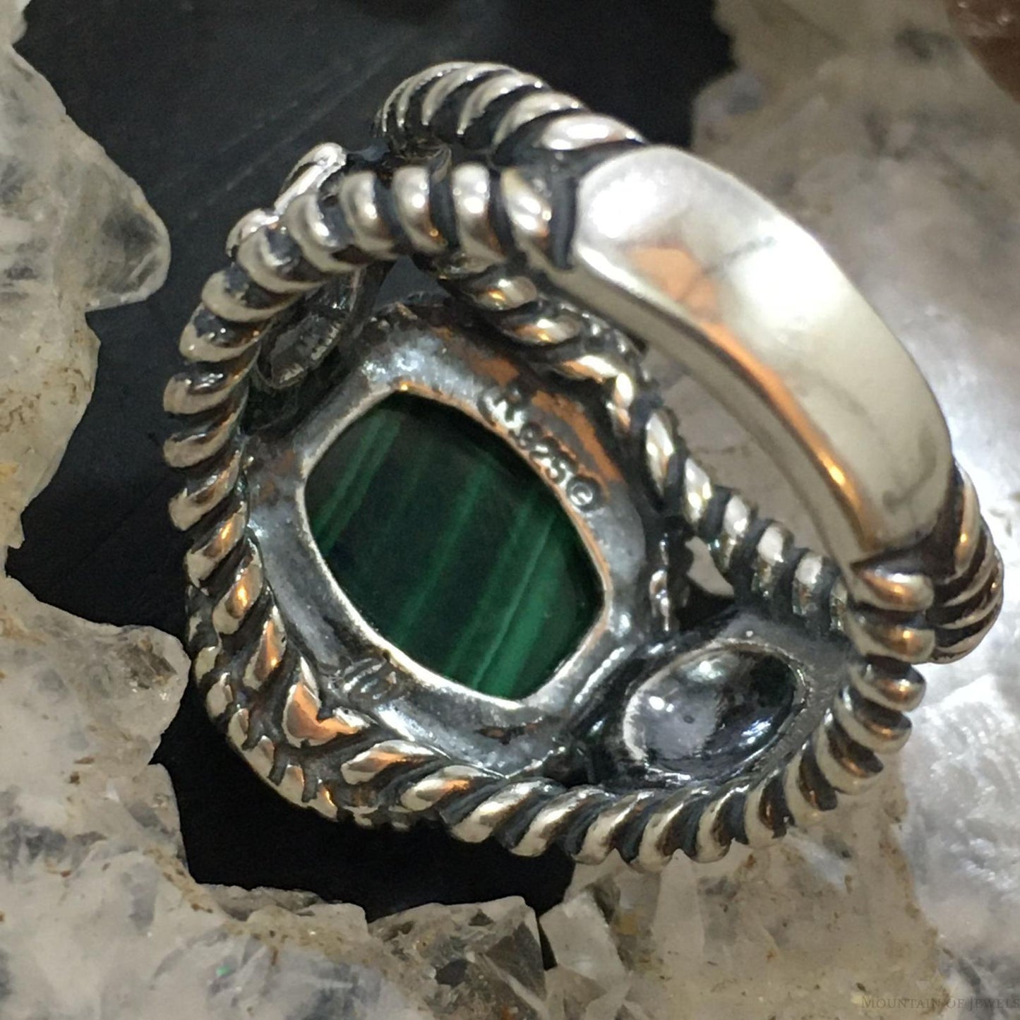 Carolyn Pollack Vintage Southwestern Style Sterling Silver Oval Malachite Decorated Ring For Women