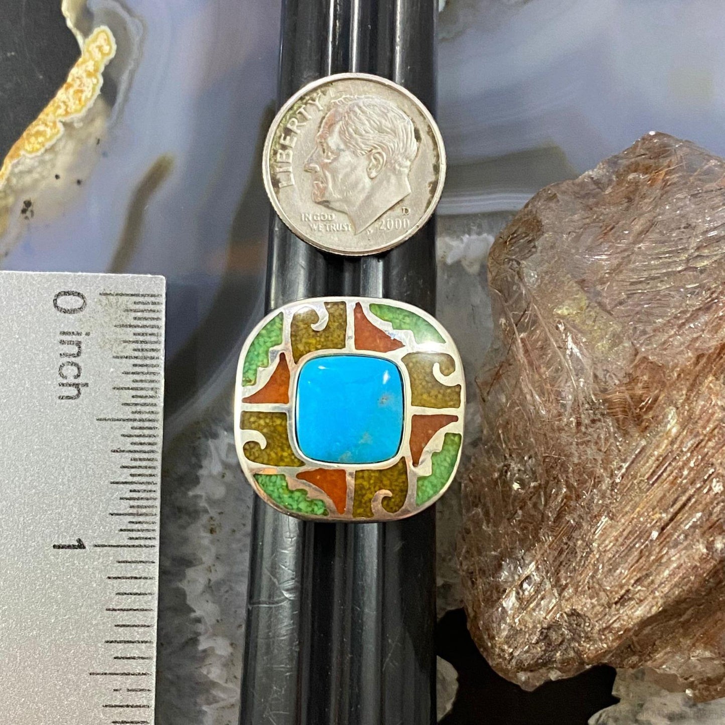 Carolyn Pollack Southwestern Style Sterling Silver Multistone Chip Inlay Mosaic Ring For Women