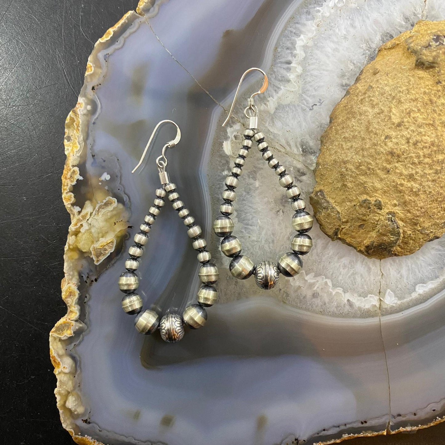 Navajo Pearl Bead Graduated 3-7 mm Sterling Hoop Dangle Earrings For Women