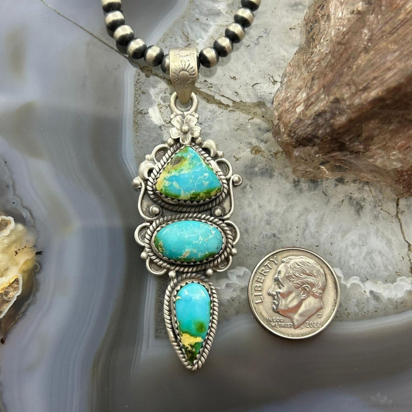 Sterling Silver Southwestern Style 3 Sonora Gold Turquoise Decorated Pendant For Women #4
