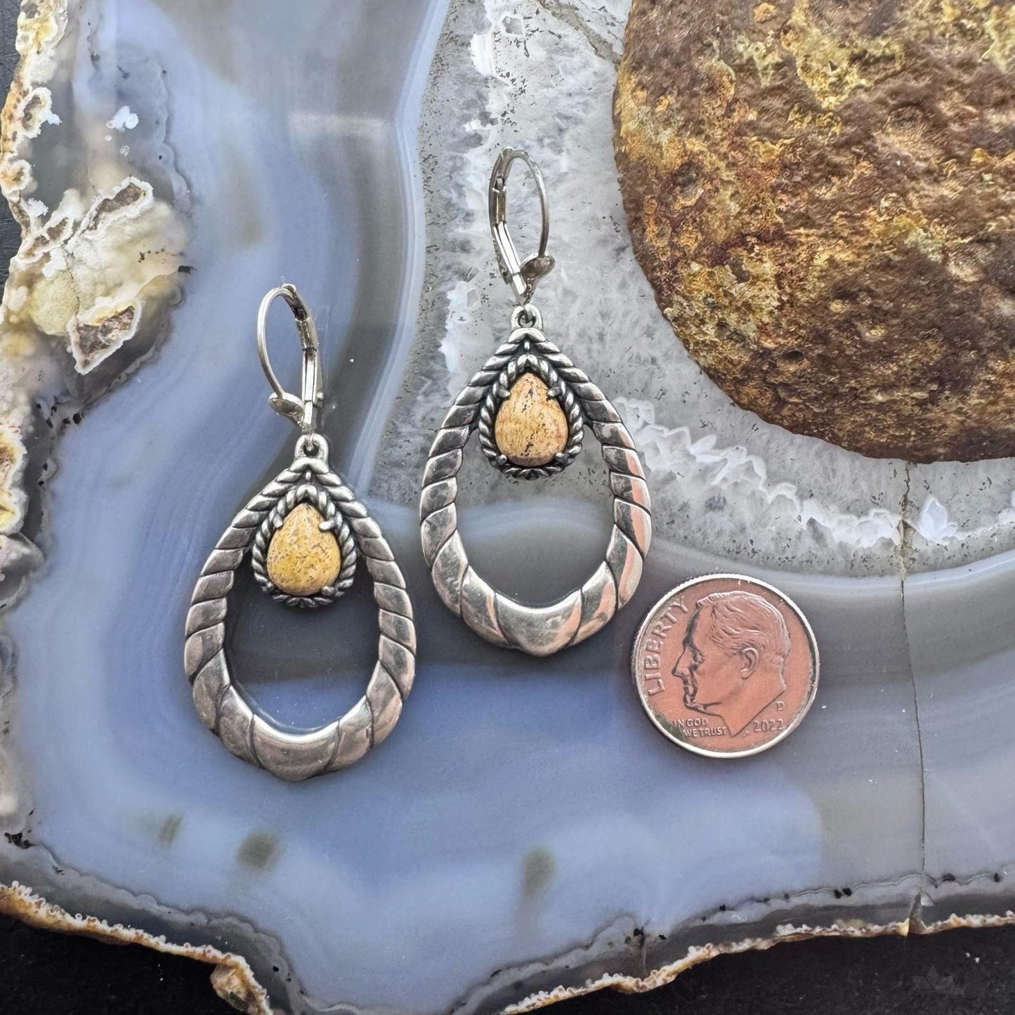 Carolyn Pollack Southwestern Style Sterling Silver Picture Jasper Dangle Earrings For Women