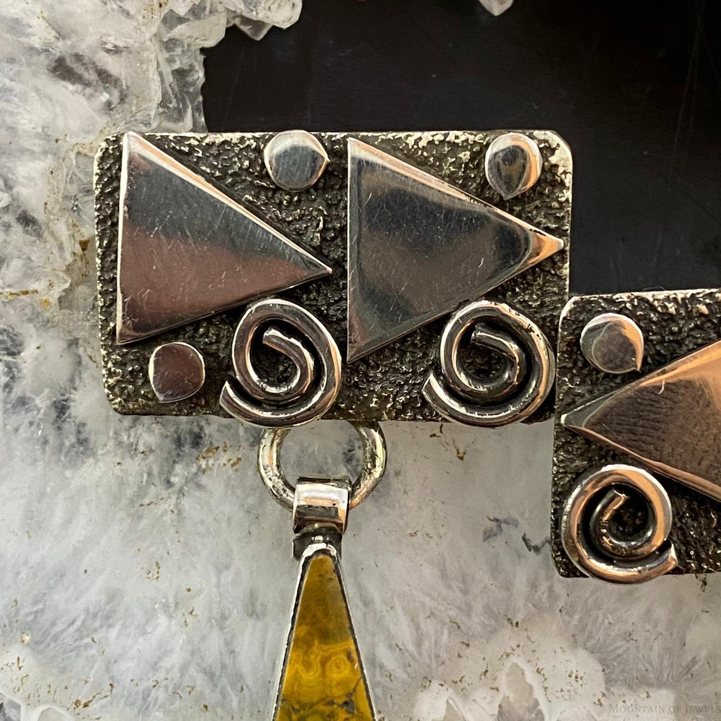 Alex Sanchez Native American Sterling Silver River Jasper Petroglyph Dangle Earrings For Women