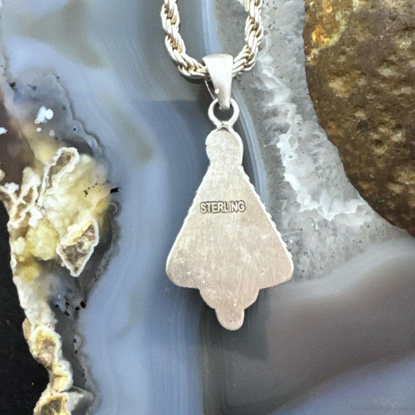 Sterling Silver Southwestern Style Triangle Golden Hill Turquoise Decorated Pendant For Women