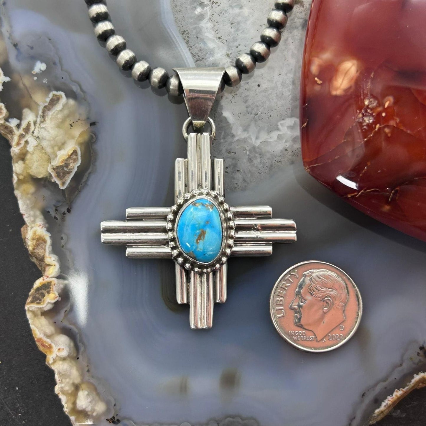 Priscilla Apache Native American Sterling Silver Turquoise Zia Unisex Pendant