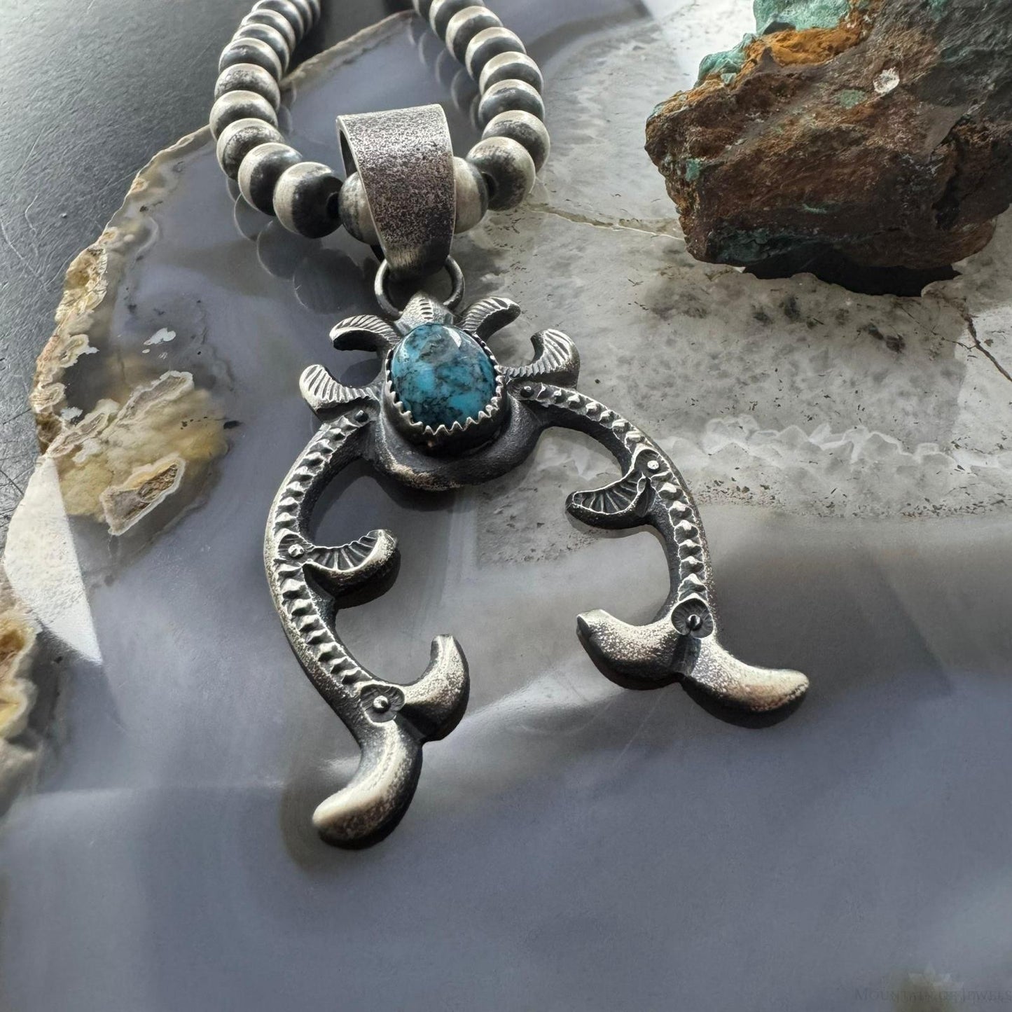 Eva & Linberg Billah Native American Sterling Silver Turquoise Unisex Naja Pendant #2