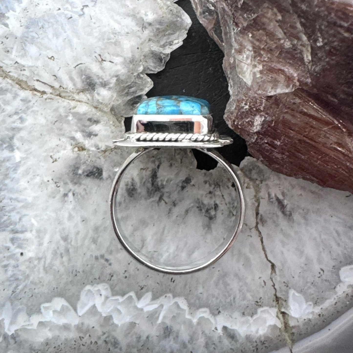 Sterling Silver Southwestern Style Blue Copper Turquoise Bar Ring Size 8 For Women