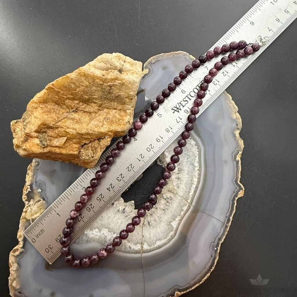Sterling Silver 6mm Rounded Garnet Beads 18" Necklace For Women
