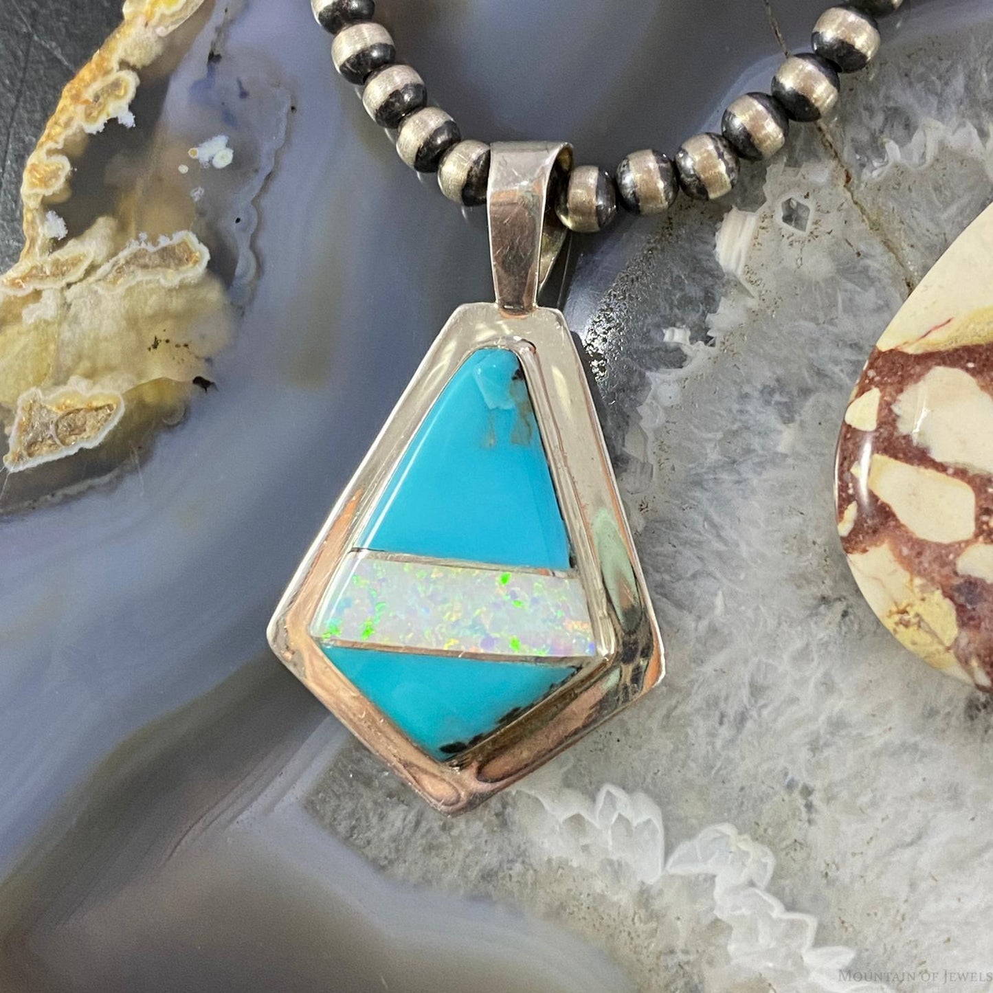 Christine Wolf Sterling Silver Turquoise & Opal Inlay Kite Pendant For Women