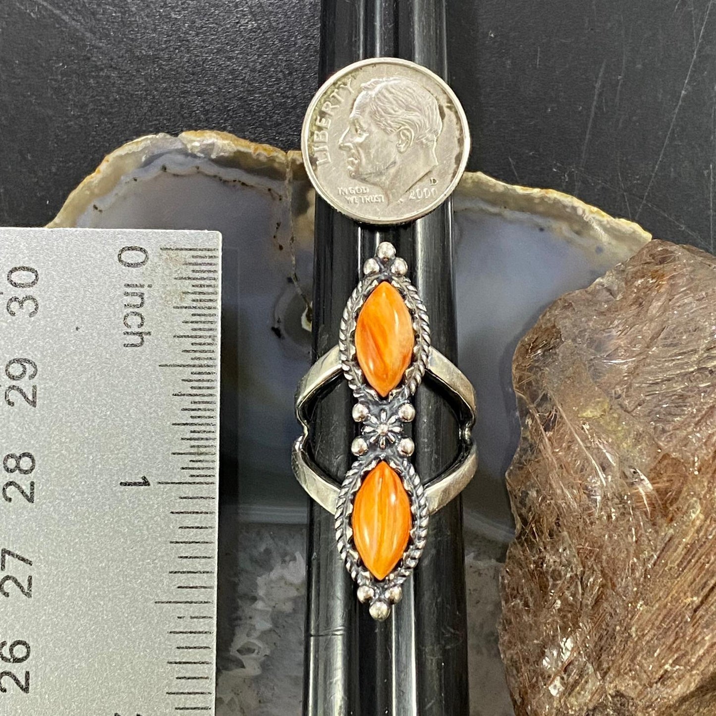 Carolyn Pollack Sterling 2 Marquise Spiny Oyster Decorated Ring Sizes 5.25 and 6 For Women
