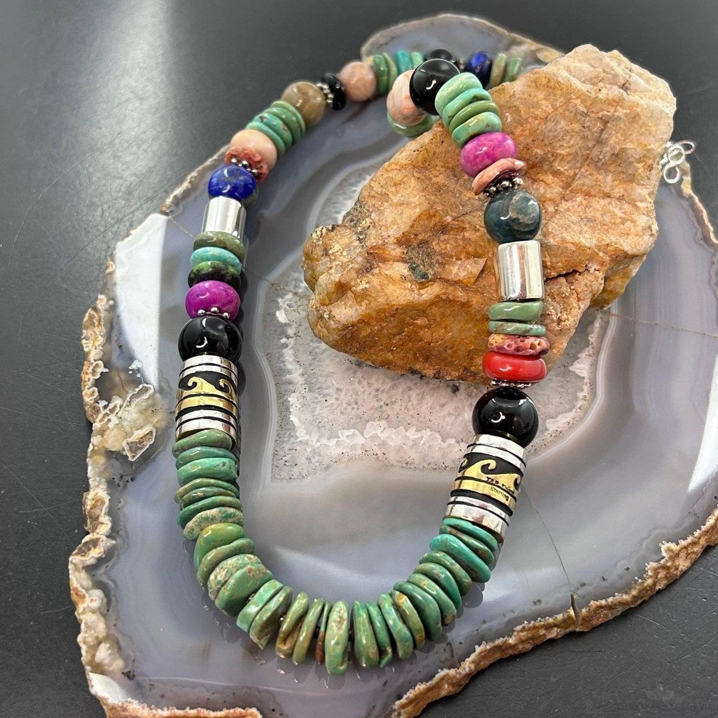 Tommy & Rosita Singer Sterling Silver Turquoise & Multistone Beads Necklace For Women