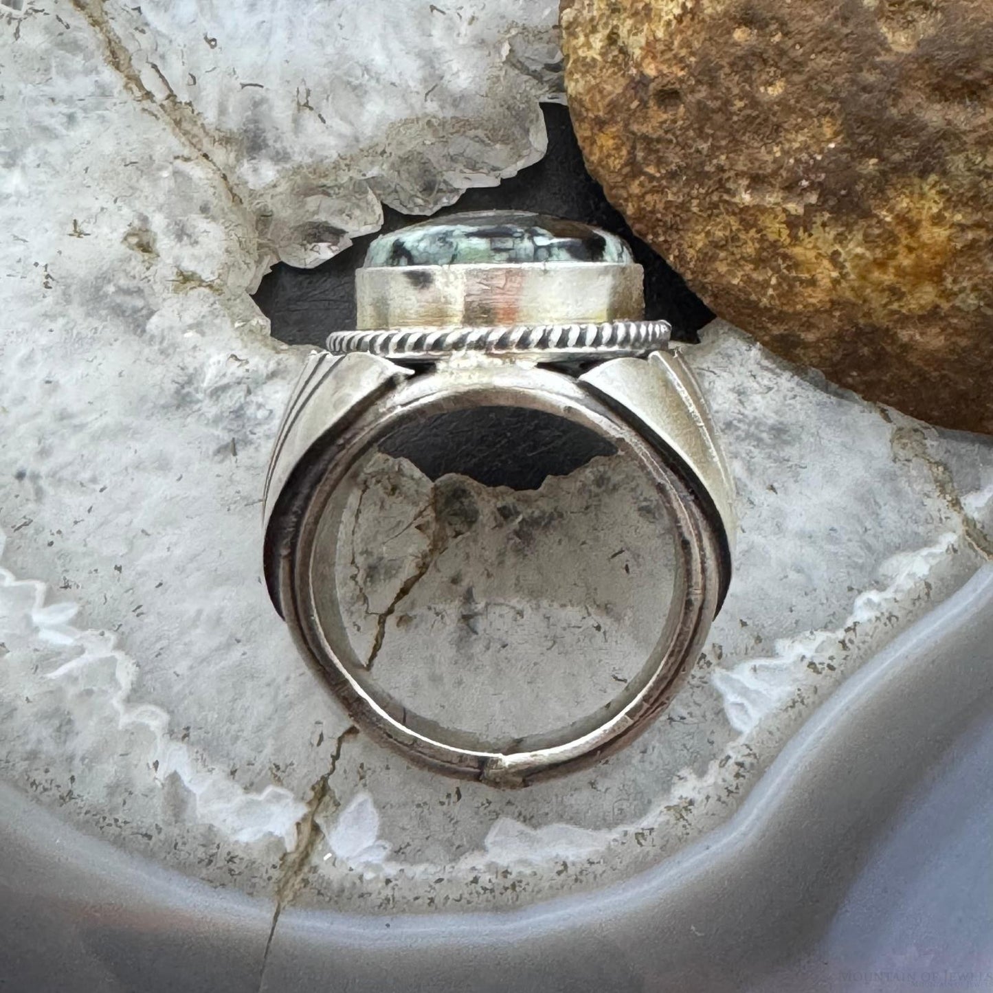 Native American Sterling Oval Black Jack Shield Ring Size 11 For Men