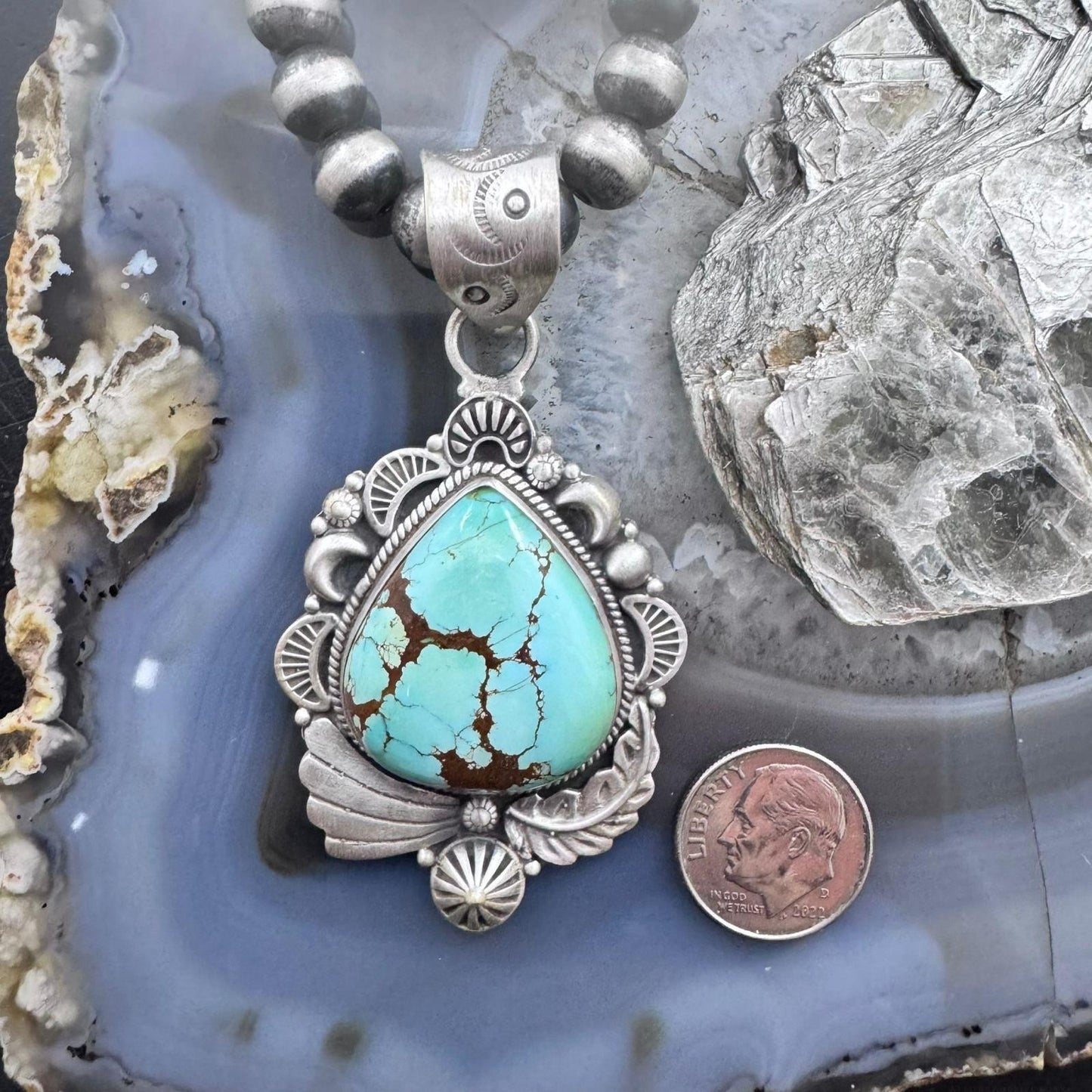 Sterling Silver Southwestern Style Large Chubby Teardrop Sierra Bella Turquoise Pendant For Women