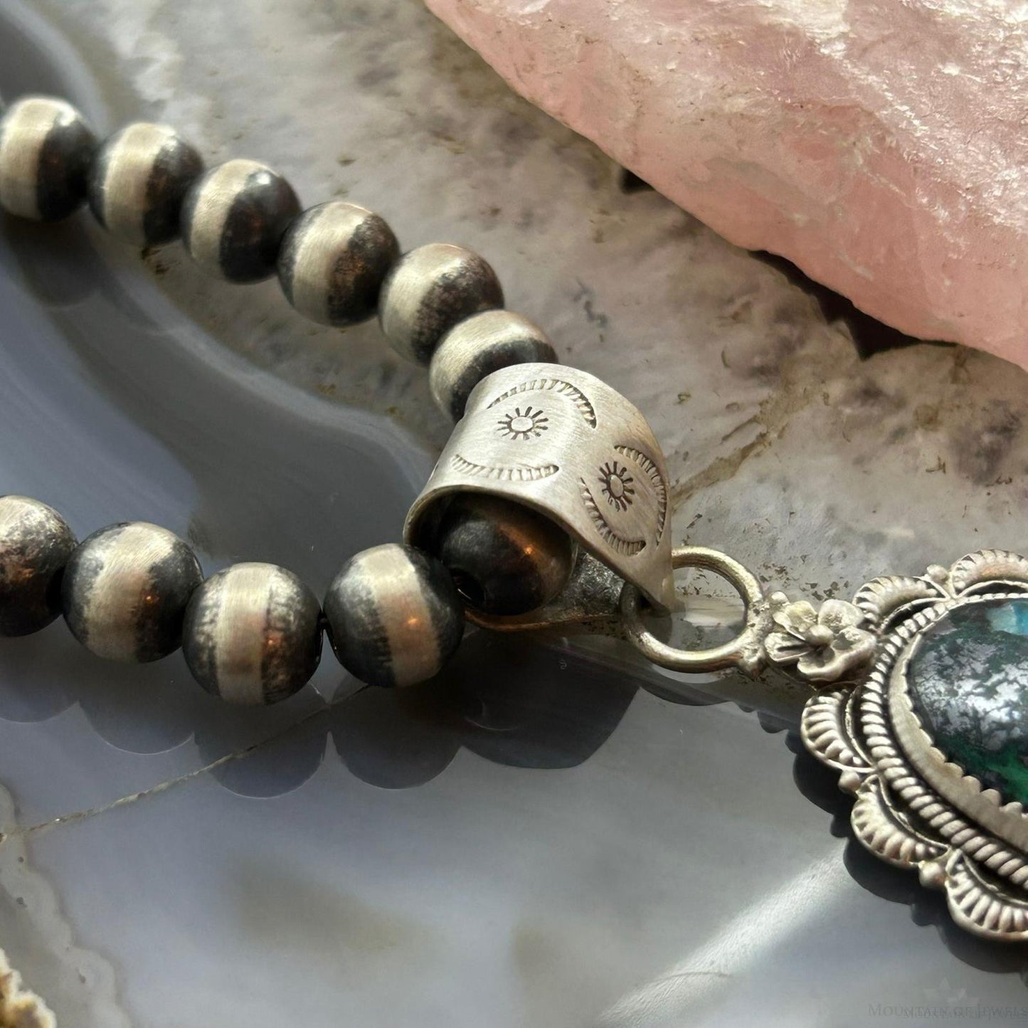Sterling Silver Southwestern Style Oval Shattuckite Decorated Pendant For Women