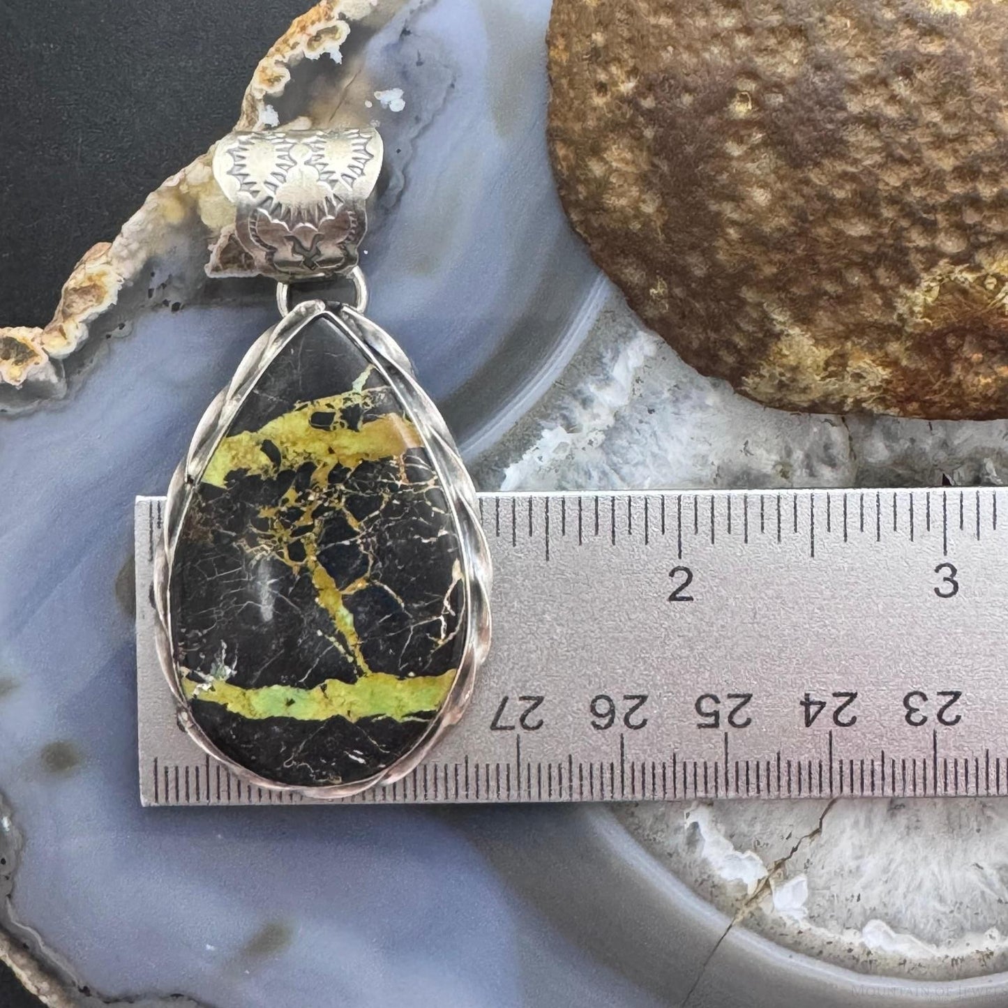 Native American Sterling Silver Teardrop Black Jack Decorated Pendant For Women