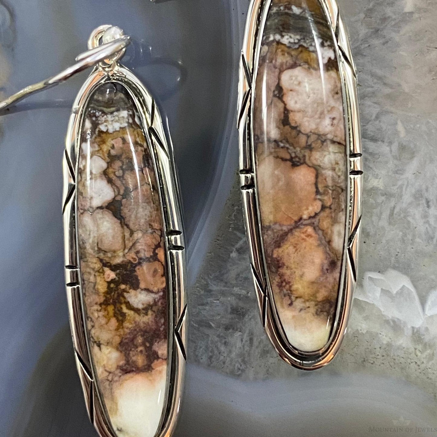Native American Sterling Silver Marquise Wild Horse Dangle Earrings For Women