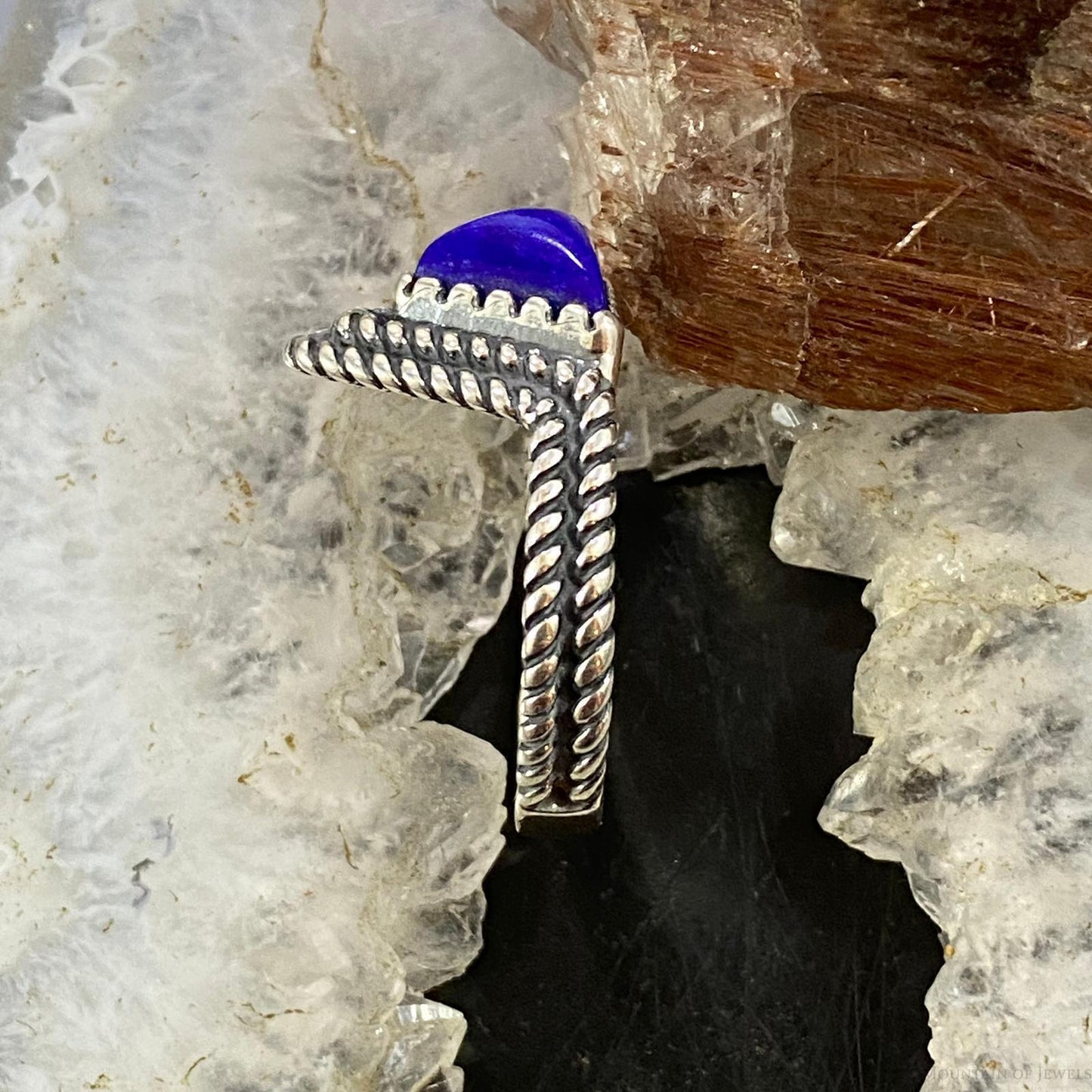 Carolyn Pollack Southwestern Style Sterling Silver Triangle Lapis Lazuli Decorated Ring For Women