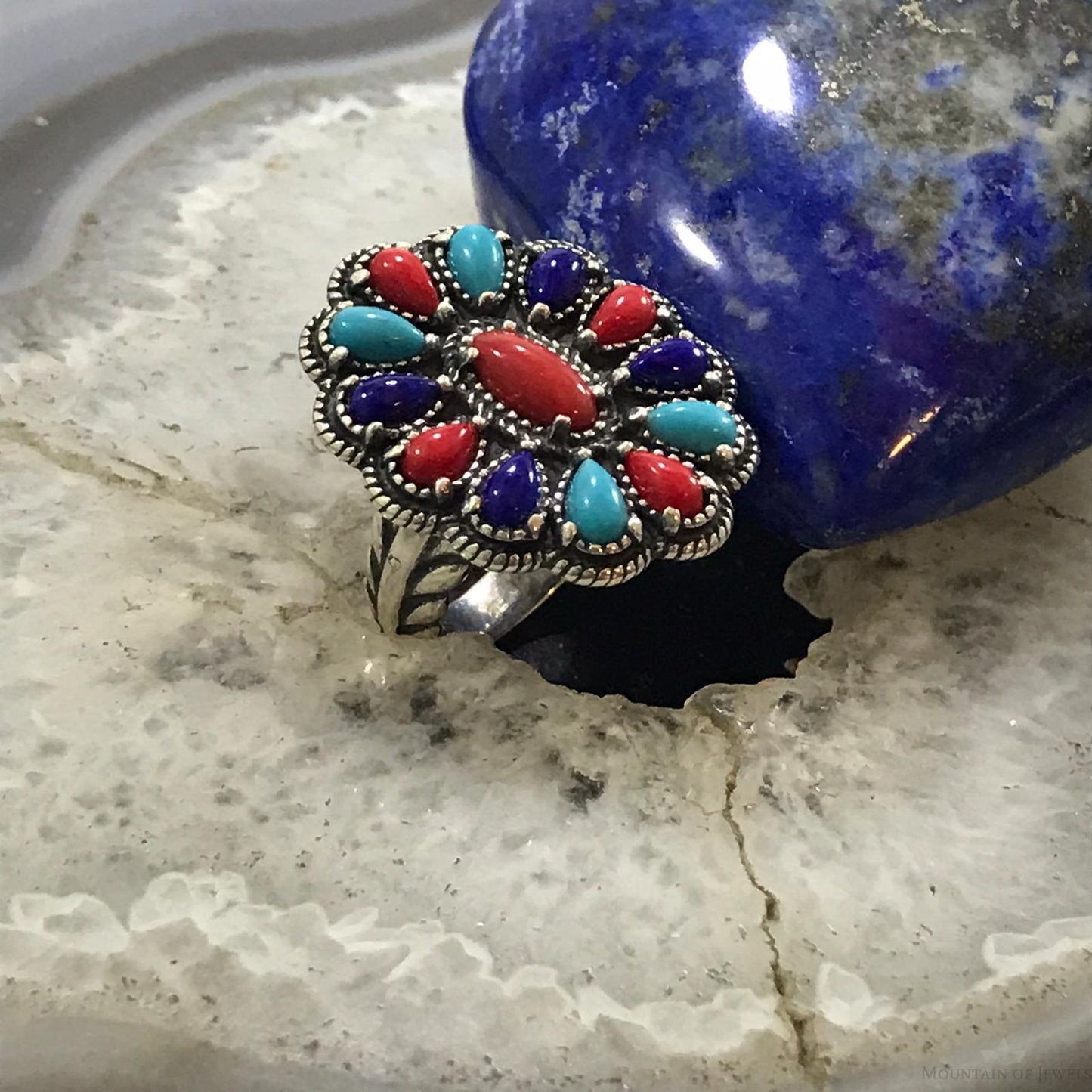 Carolyn Pollack Sterling Silver Multi Gemstone Cluster Ring Size 5 For Women