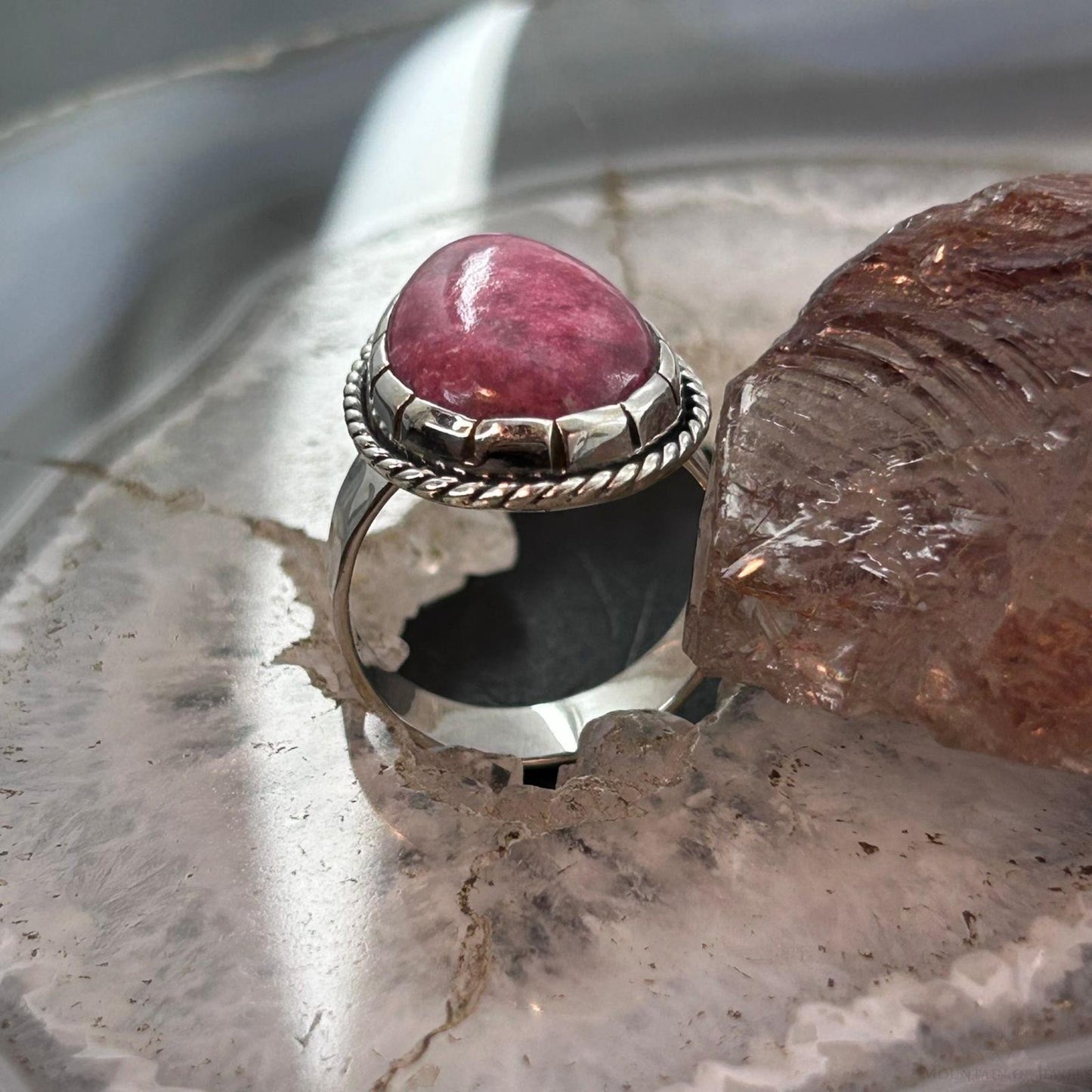Sterling Silver Southwestern Style Teardrop Thulite Ring Size 9.75 For Women
