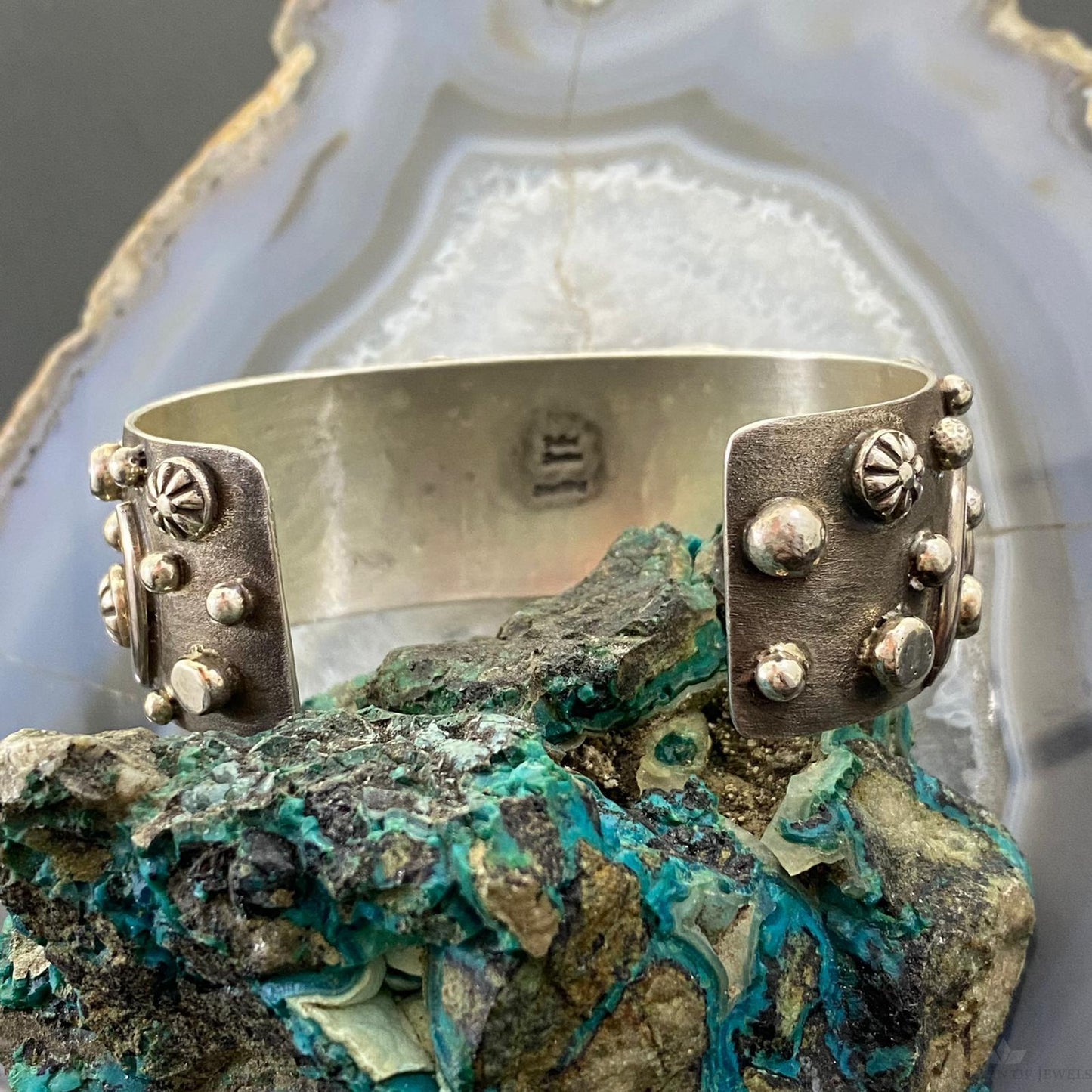 Delbert Secatero Rosarita Stones Decorated Sterling Silver Bracelet For Women