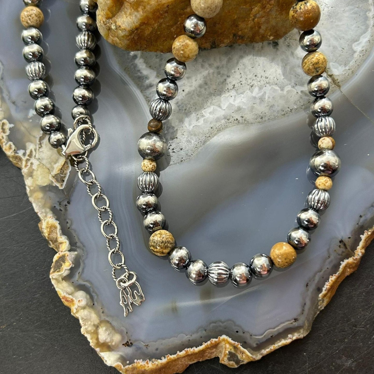 Carolyn Pollack Sterling Silver Decorated Beaded & Picture Jasper Necklace For Women