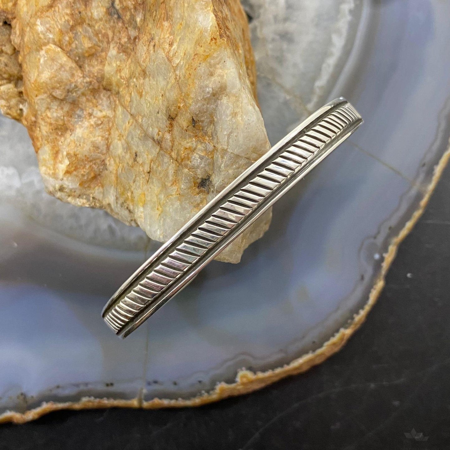 Bruce Morgan Native American Sterling Silver Diagonal Stripe Slim Cuff For Women