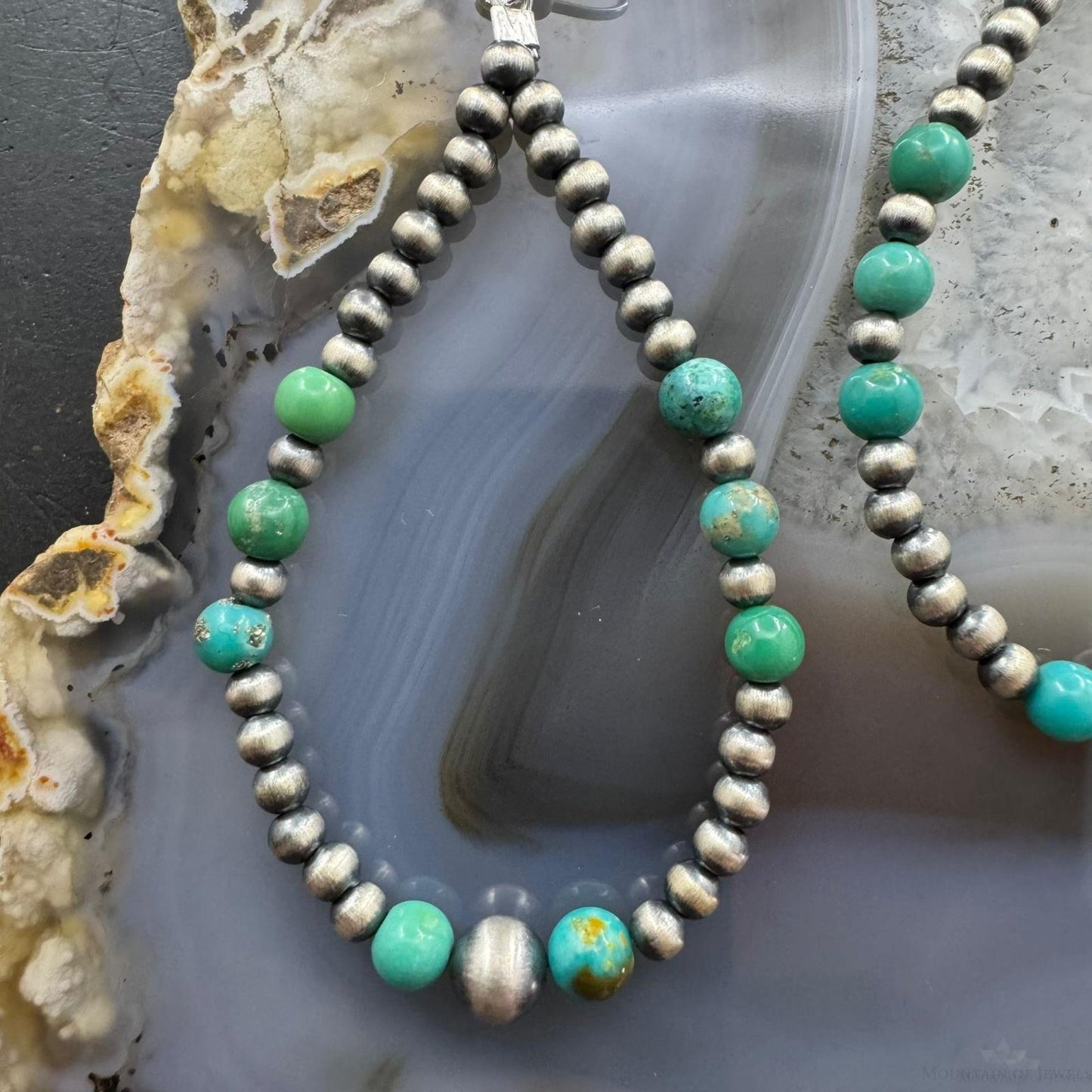 Sterling Silver 3-5mm Navajo Pearl Southwester Style & 4.5mm Turquoise Bead Hoop Earrings For Women