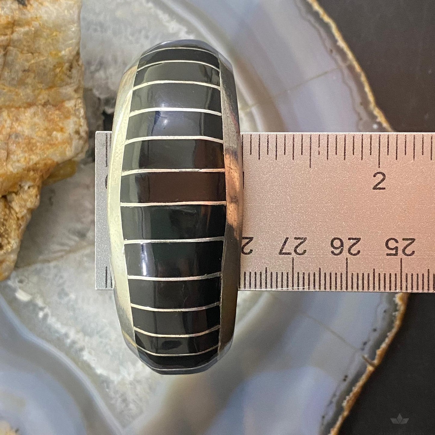 Signed Vintage Native American Sterling Channel Onyx Inlay Bracelet For Women