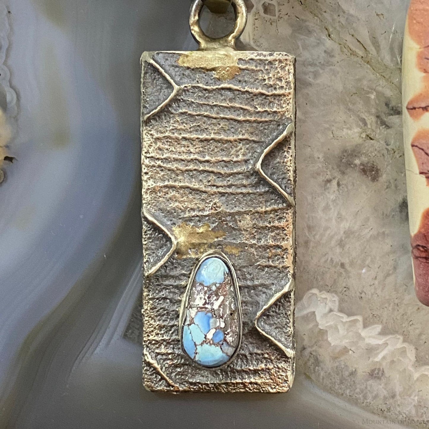 Wilson Dawes Sterling Silver Teardrop Golden Hill Turquoise Rectangle Tufa Cast Unisex Pendant