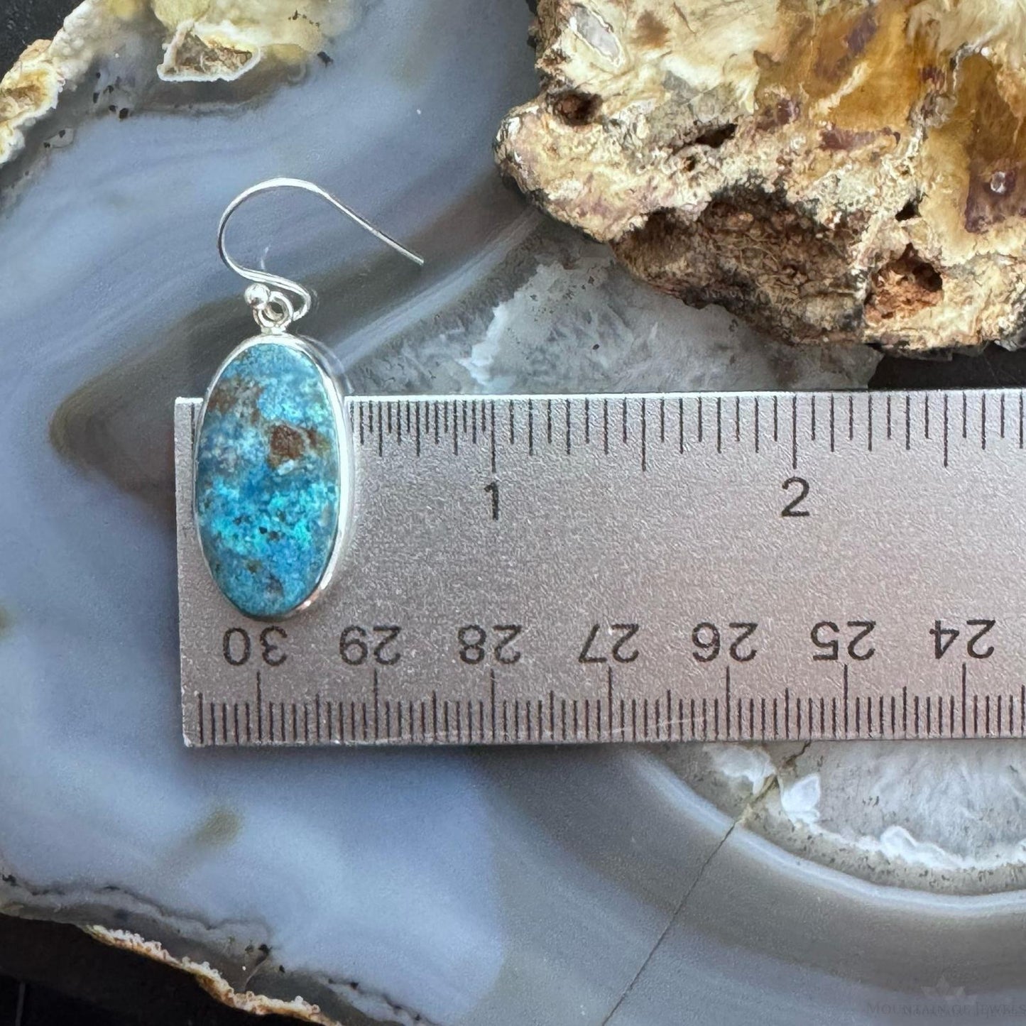 Sterling Silver Southwestern Style Oval Shattuckite Dangle Earrings For Women