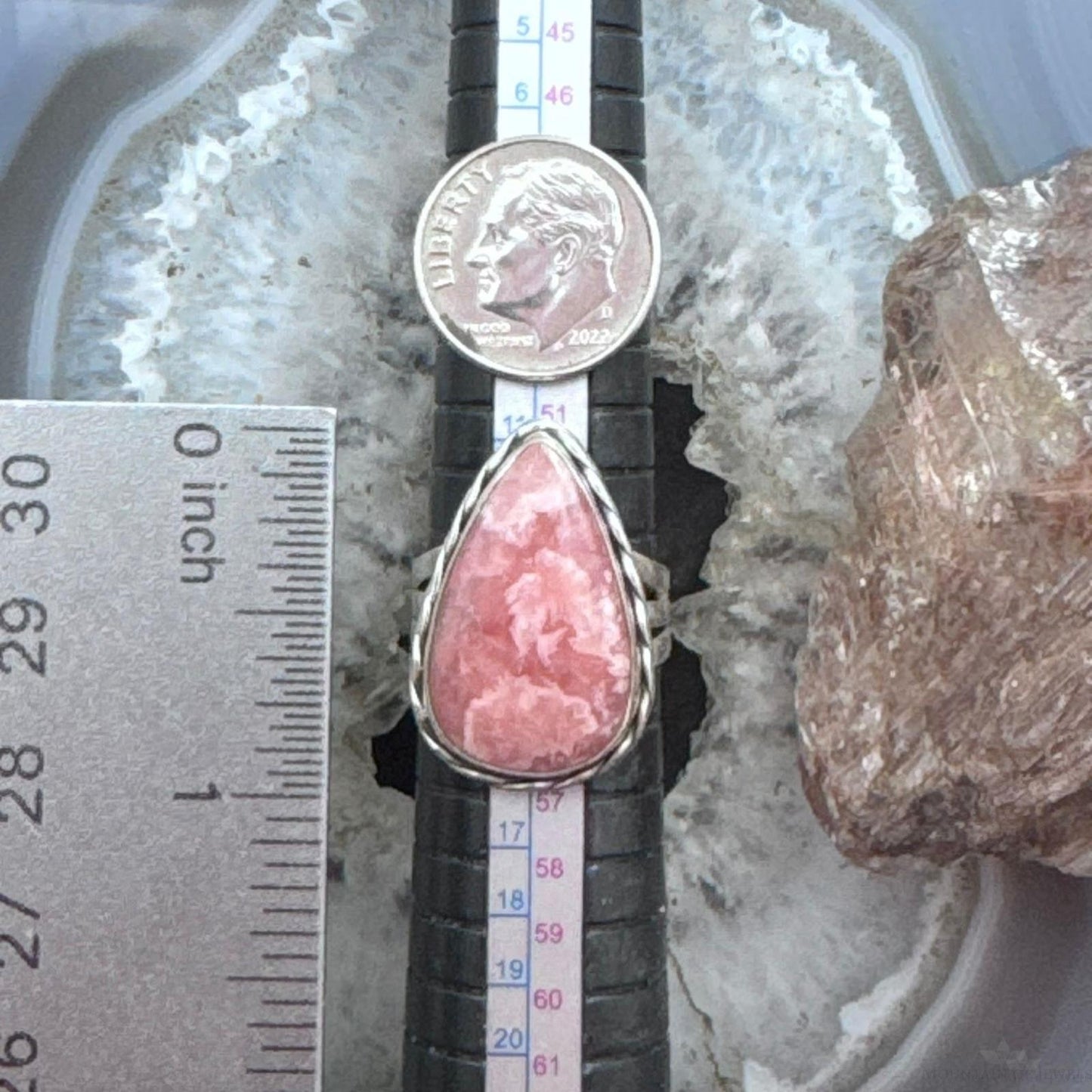 Sterling Silver Southwestern Style Teardrop Rhodochrosite Ring Size 7 For Women