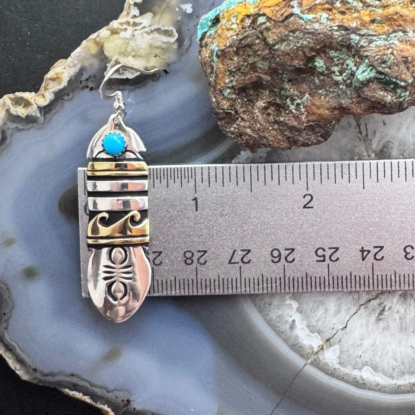 Tommy & Rosita Singer Sterling Silver & Gold Filled Turquoise Dangle Earrings For Women #3