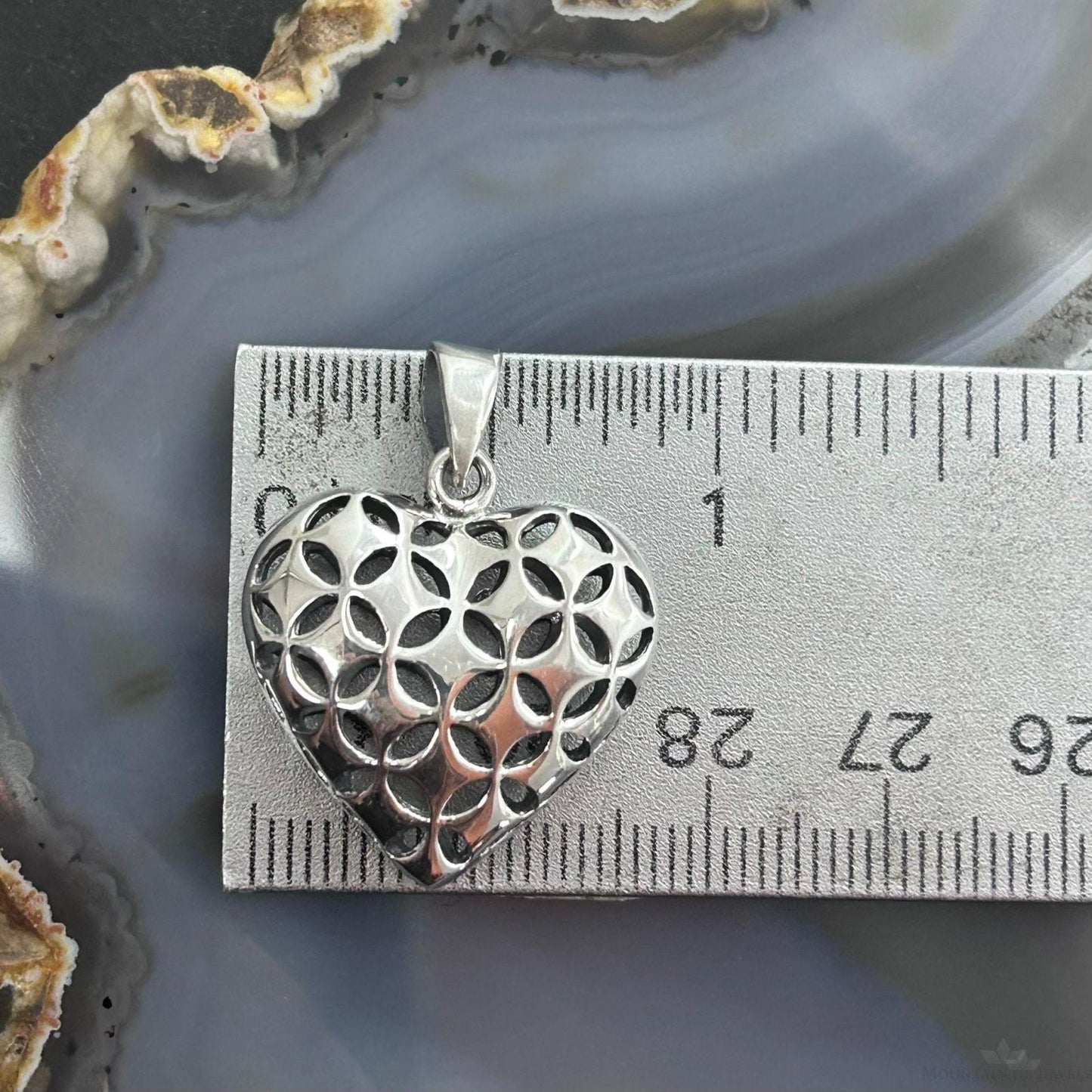 Sterling Silver Lattice Cut Out Hollowed Heart Pendant For Women